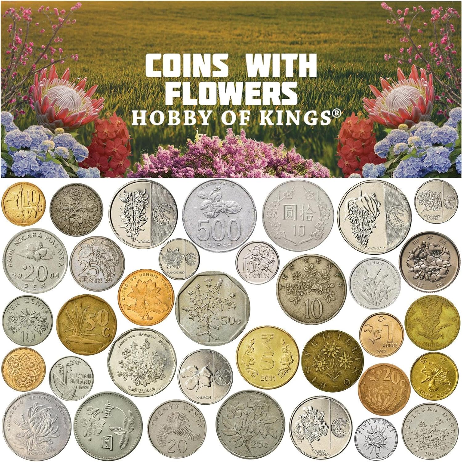 20 Different Souvenir Coins with Crops - Collectible Circulated Novelty Coin Set - Features Wheat, Rice, Maize, Grapes, Coffee, Cocoa and More