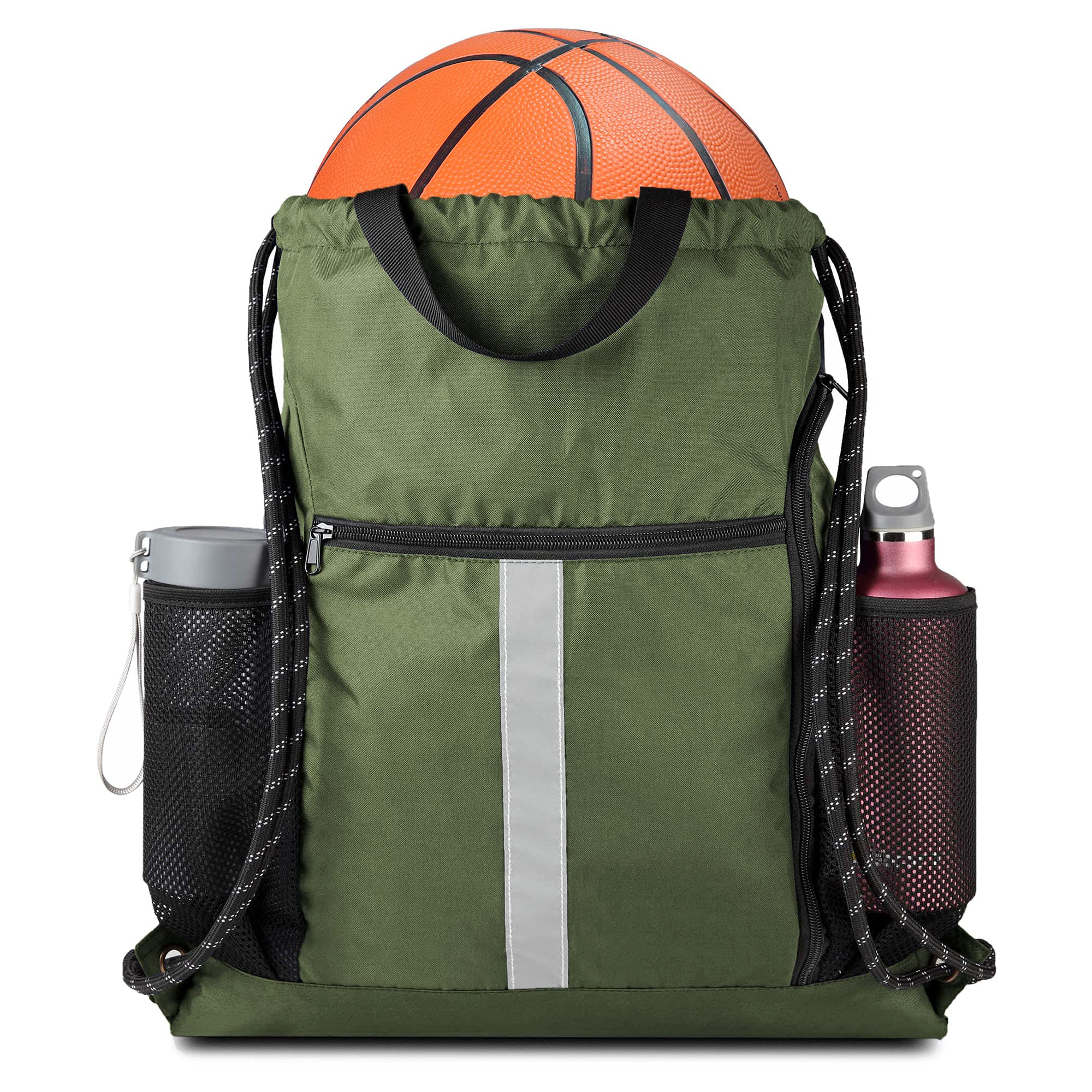 BeeGreen Drawstring Backpack Sports Gym Bag for Women Men Large Size With Two Zipper Pockets and Water Bottle Mesh Pockets โ image 1