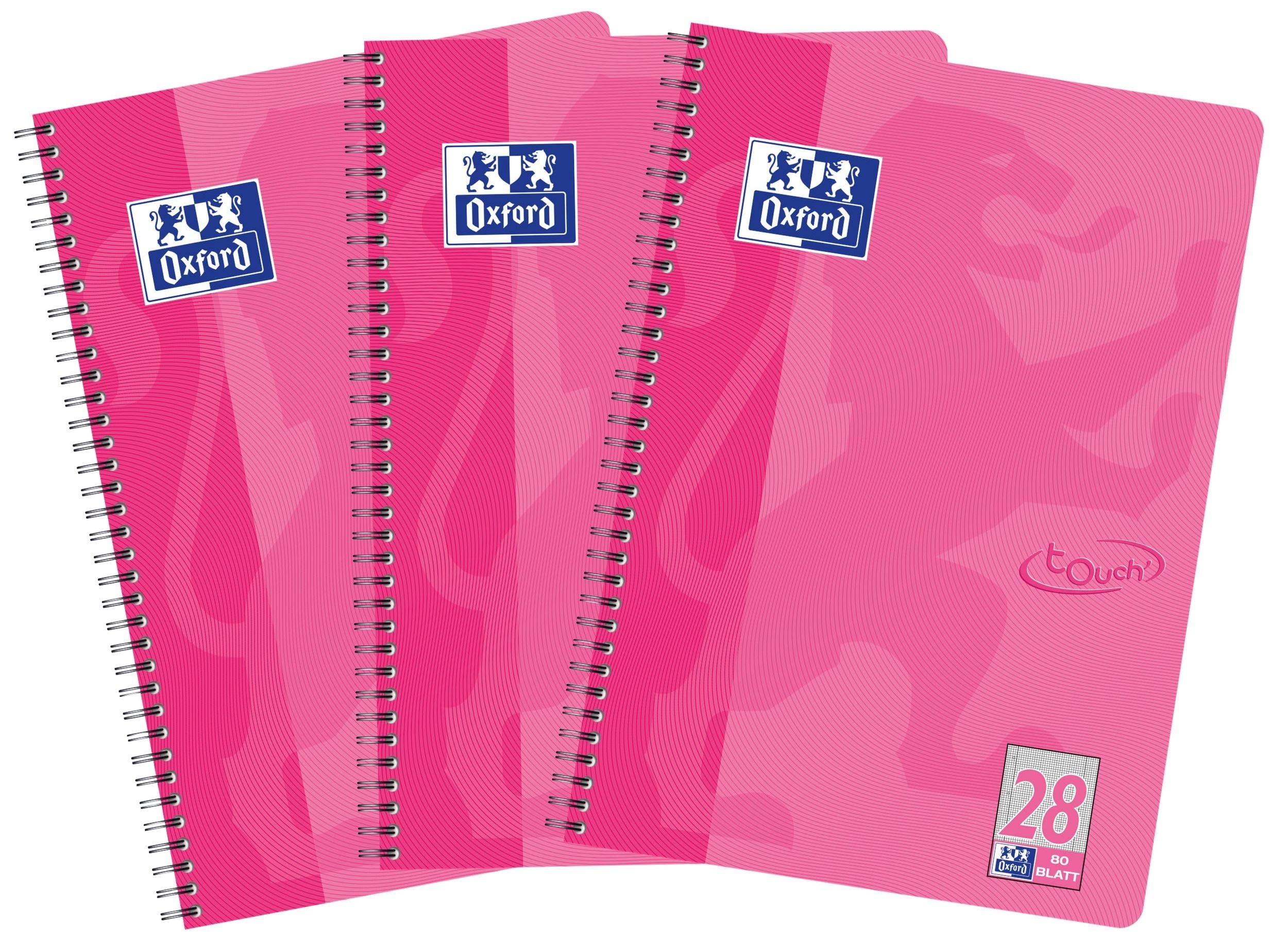 Oxford Touch College Notepad A4 Squared with Double Margin 80 Sheets Pink Pack of 3