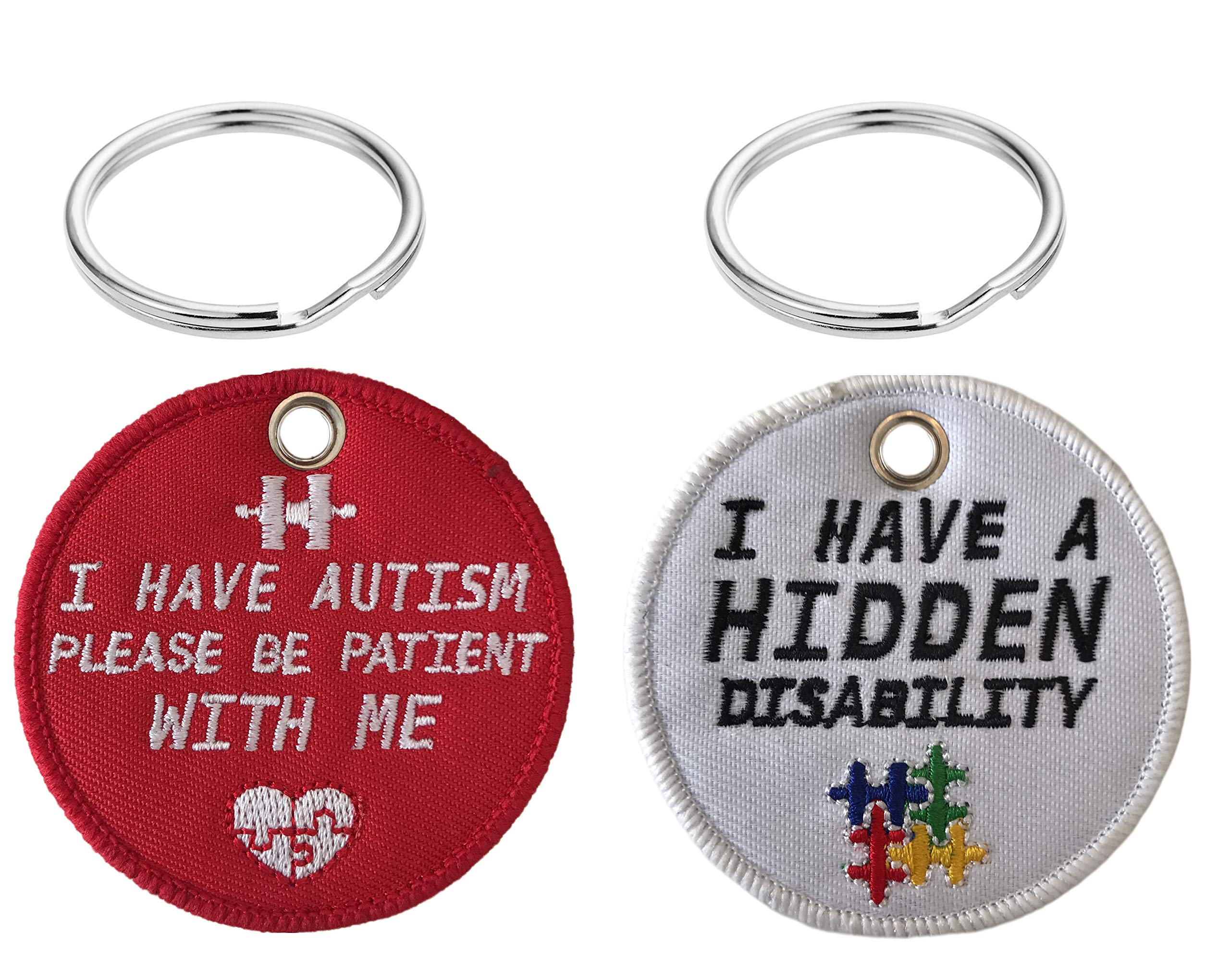 PAC Supplies Global Hidden Disability Patch Keyring Keychain (Comes With Keyring) - Choose your Pattern (Red - I have Autism)