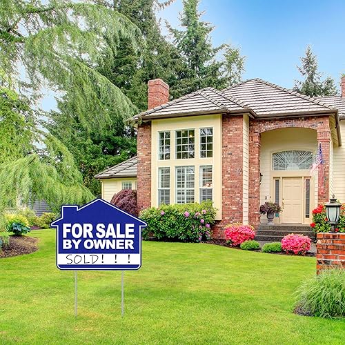 Miniatura 4 de Tatuo Letrero de 3 piezas para la venta por el propietario, 16 x 12 pulgadas, flecha direccional de doble cara para patio, casa con estacas de metal