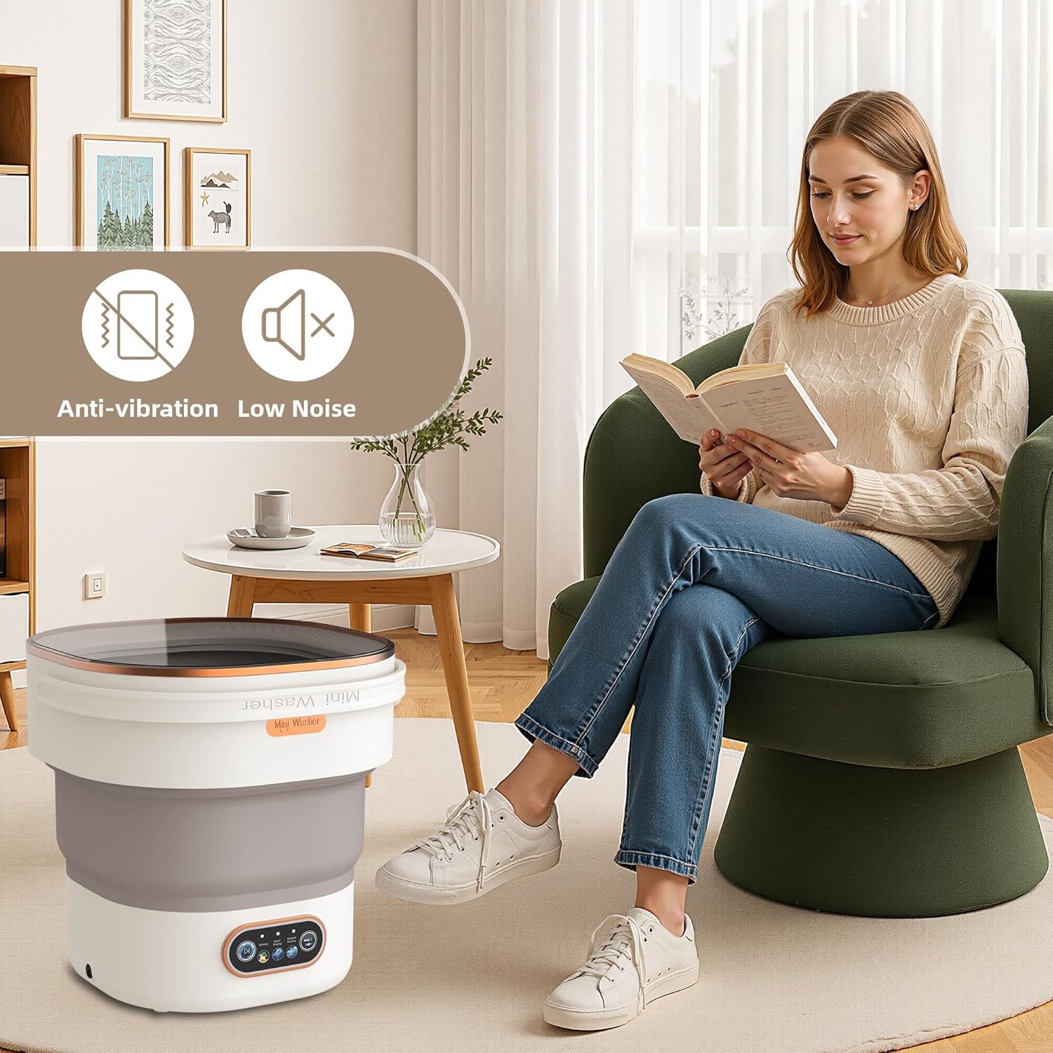 Portable Washing Machine Mini Washer with Spin Basket, 16L Large Capacity Foldable Laundry Machine for Underwear, Socks, Small Clothes, Perfect for Travel, Apartment, RV, Camping, Hotel