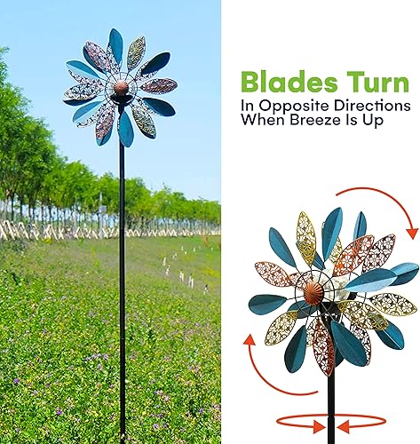 Miniatura 4 de SteadyDoggie Molinillos de viento de 75 pulgadas Arabesque - Funciona con energía solar con bola de vidrio LED multicolor - Molinillo de viento