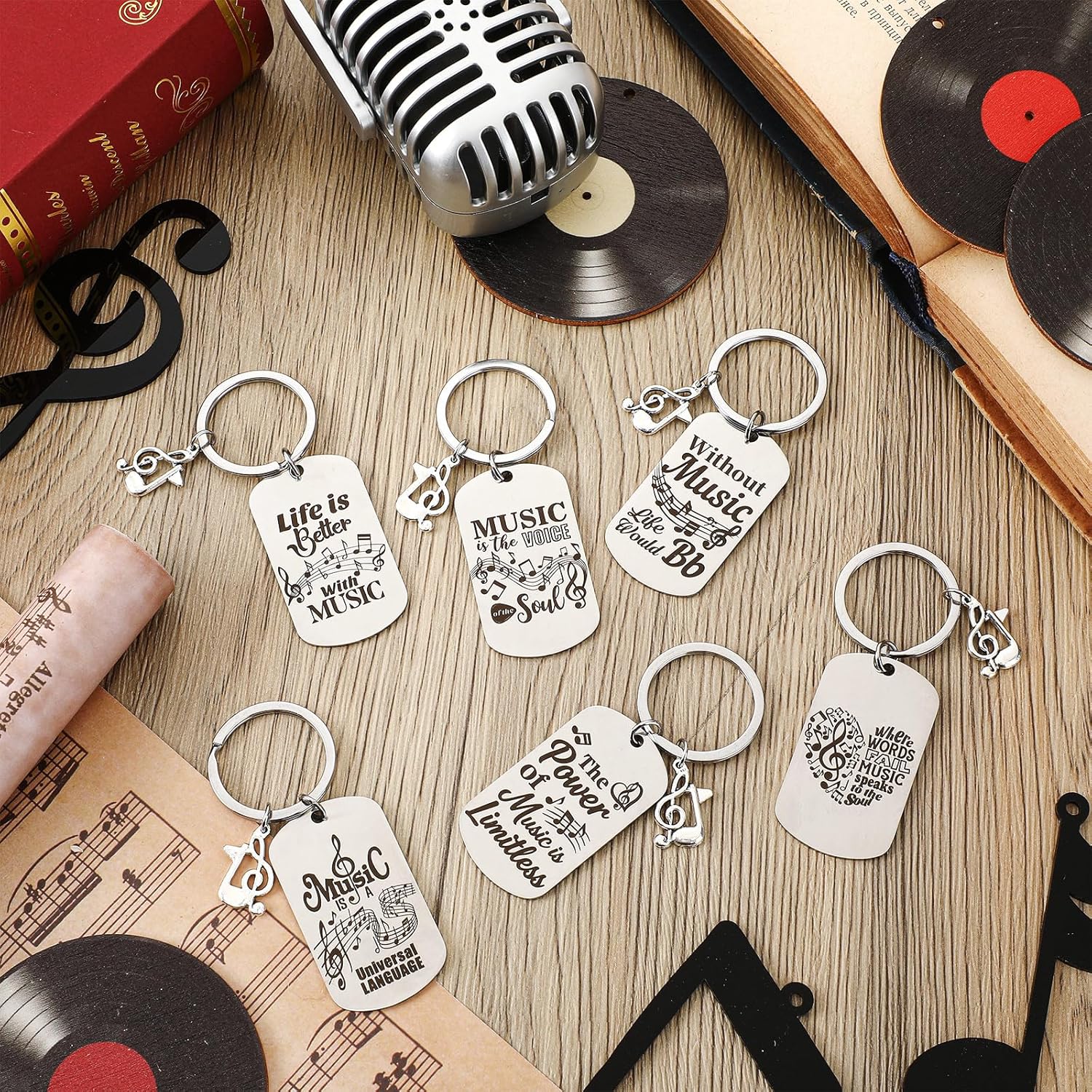 Huquary 24 Pcs Music Keychain Gifts Bulk Metal Keychain with Velvet Organza Bag Music Festival Party Favors Choir Gifts Clef Keyring Trinket for Students Musical Theme Party Decor Supplies