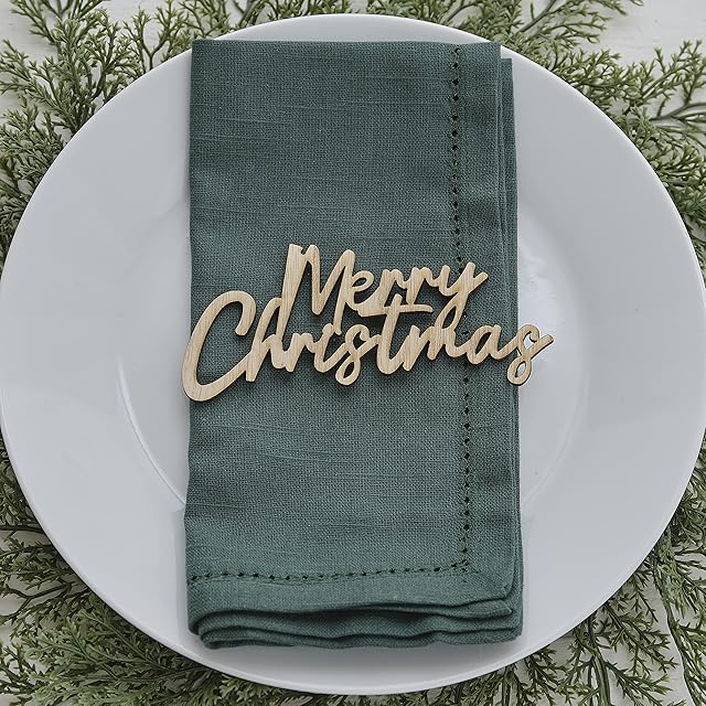 Ginger Ray Wooden Merry Christmas Place Setting Table Decoration, Pack of 6