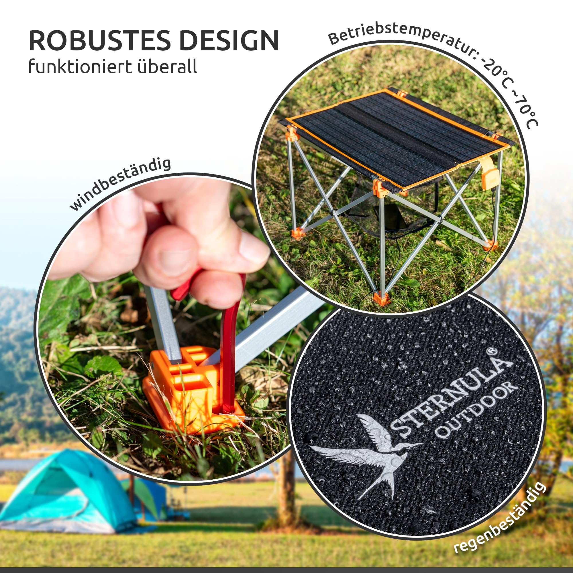 Solar Campingtisch faltbar klein leicht I 33W Solarpanel USB und Klapptisch I Outdoor Ausrüstung Ultraleicht I Solar Ladegerät für Handy I Camping Zubehör