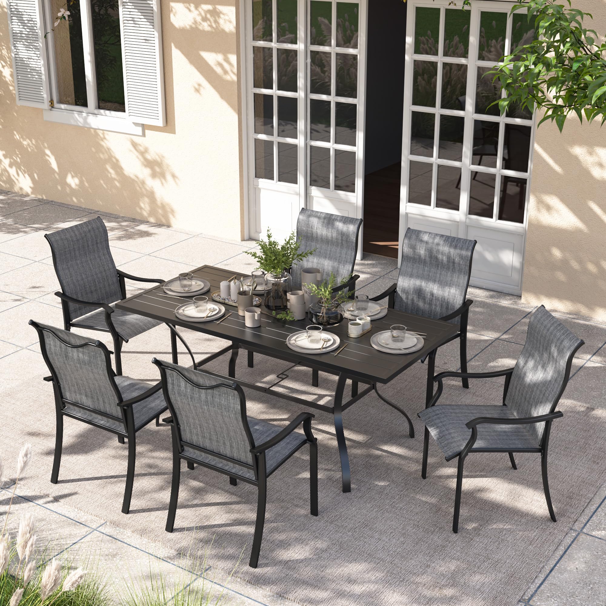 UDPATIO Gartenstühle 4er Set, Hochlehner Gartenstuhl Metall, Textilene Balkonstuhl, Terrassenstuhl 160kg Belastbar, Gartensessel wetterfest für Garten, Balkon, Grau