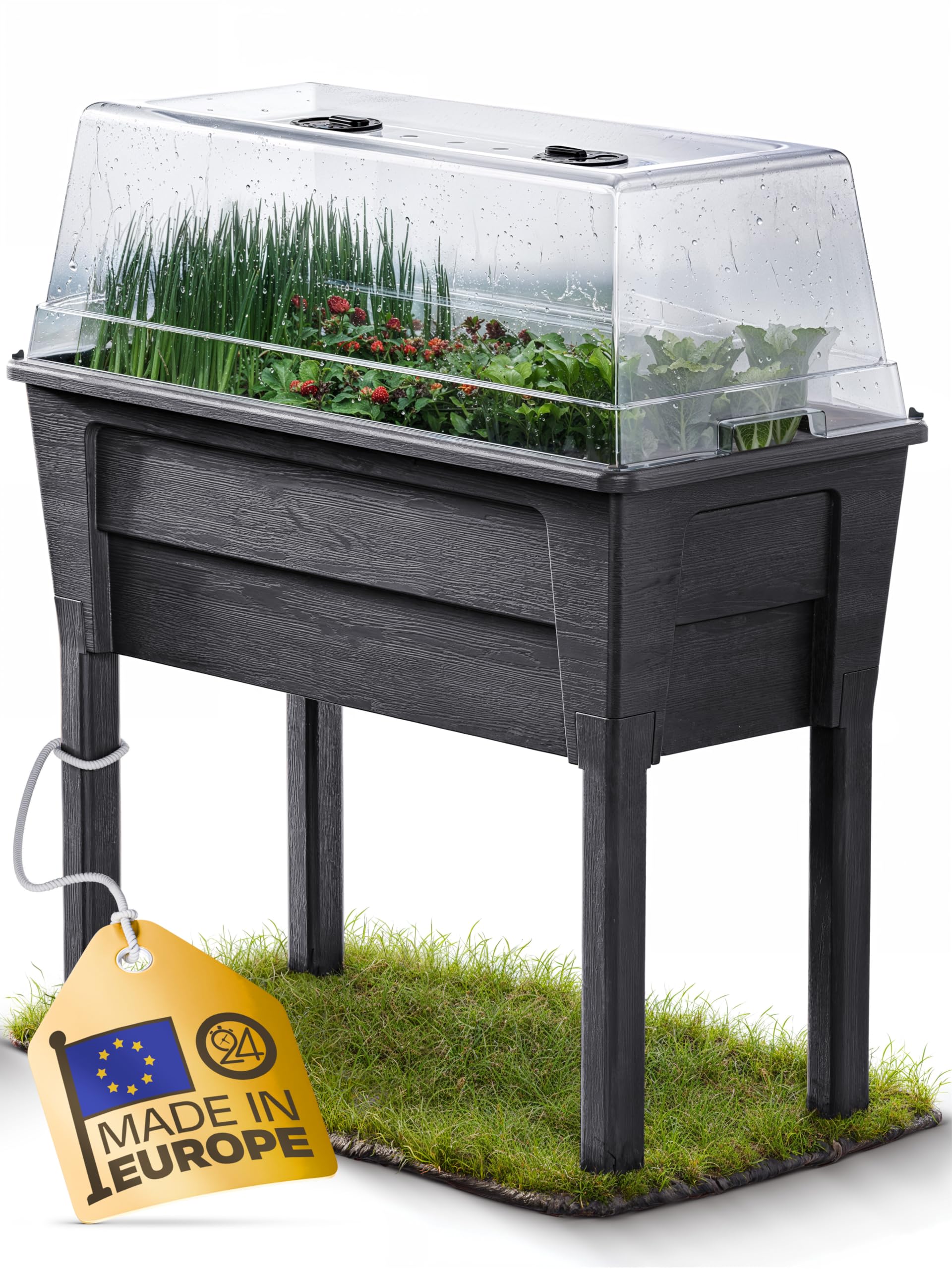 Ondis24, aiuola da giardino Victoria per balcone, vaso da fiori con serra, volume 50 L, serbatoio dell'acqua, irrigazione a goccia, piedini rimovibili, adatto per esterni (Antracite)
