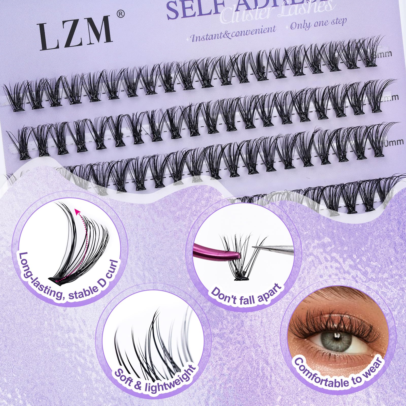 LZM Rzęsy samoprzylepne 30P D Curl 8-14mm Zestaw z pincetą Bez kleju Zestaw do przedłużania rzęs Naturalne rzęsy (30P)