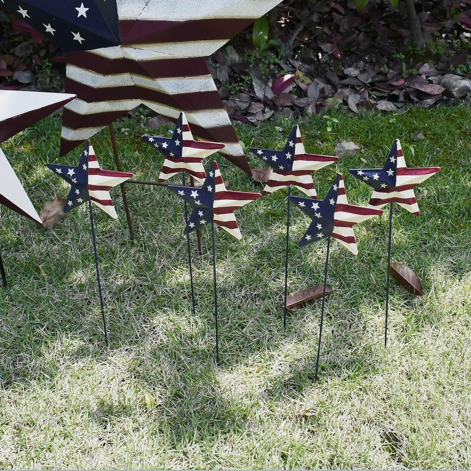 Morning View Barn Star Garden Stake Set of 6, Patriotic Decor Metal American Flag US Flag Yard Sign Bar Star Outdoor Lawn Art Ornament 4th of July Memorial Day Veterans Day Independence Day 12 Inch