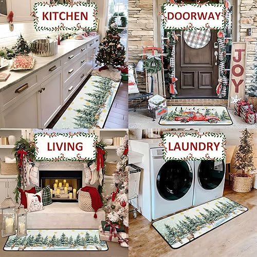 Miniatura 4 de Juego de 2 alfombras y tapetes de cocina de Navidad para camión, decoraciones navideñas para el hogar, parte trasera antideslizante, tapete de