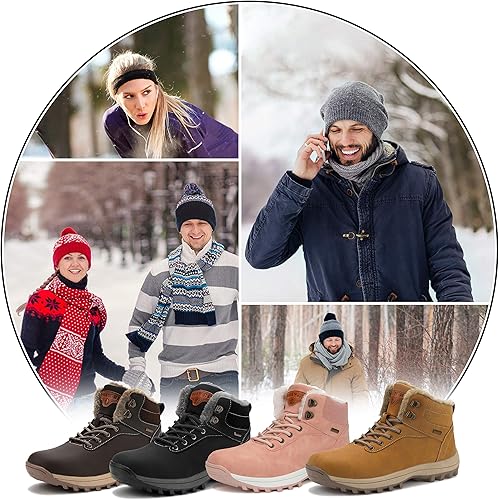 Miniatura 7 de Mishansha - Botas de senderismo, con forro de cuero, resistentes al agua y antideslizantes para hombre o mujer, hasta el tobillo, de invierno