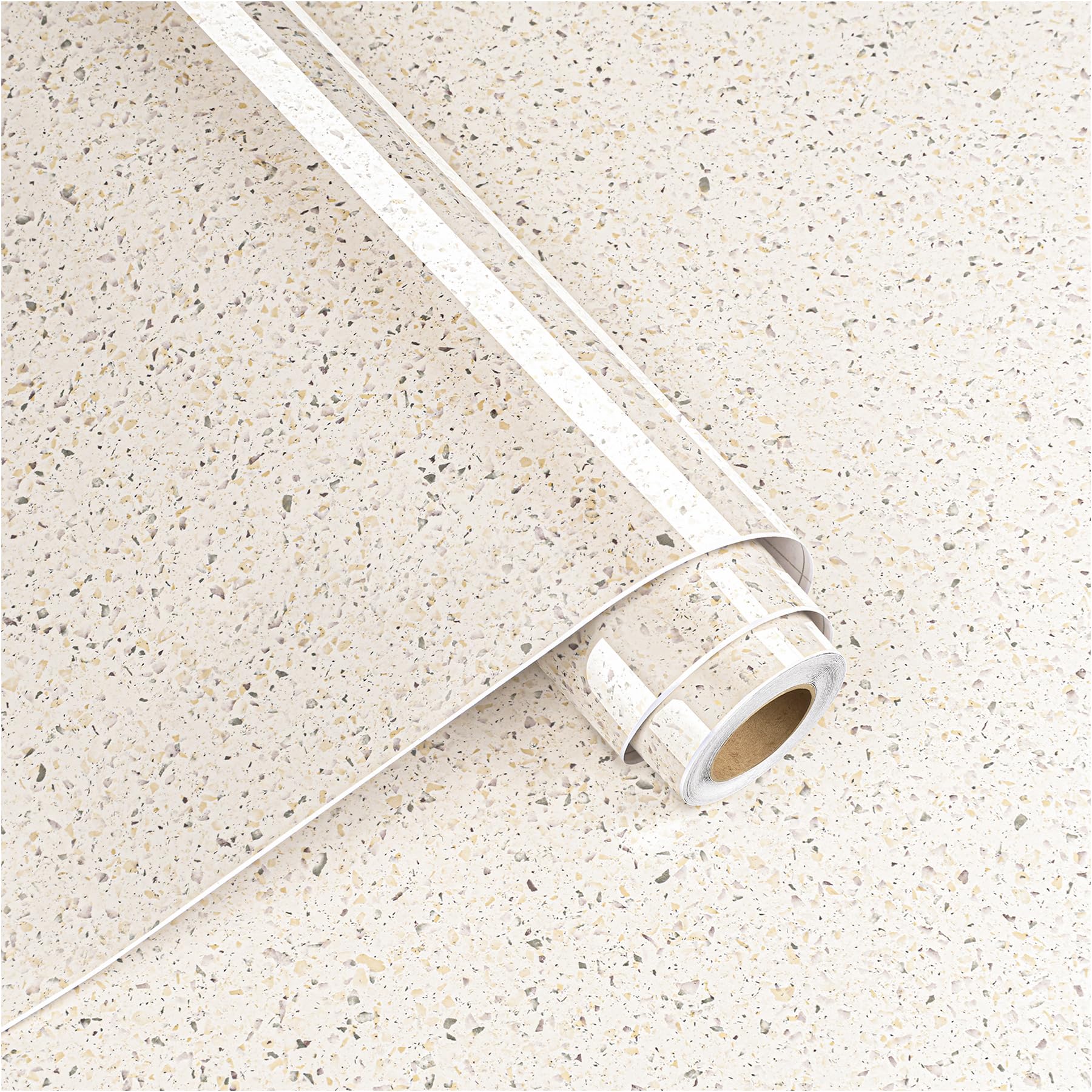 Decotalk Papel de contacto grande de granito beige de 35 x 120 pulgadas para encimeras, papel de contacto de granito beige impermeable para encimeras, papel tapiz de granito beige para encimera de