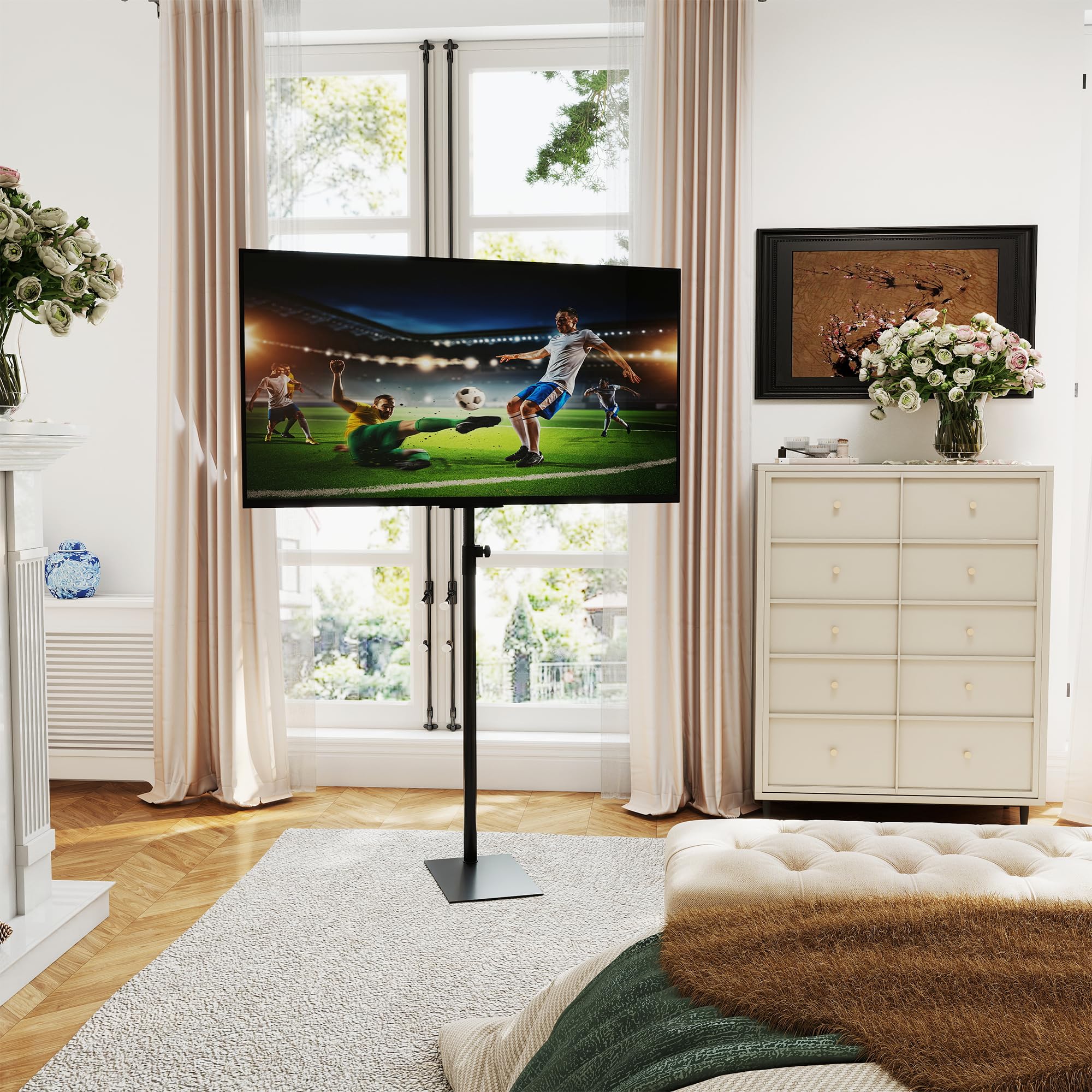 Drehbar TV Ständer für 14-43 Zoll Fernseher | Bis 20 kg, Höhenverstellbar 130-189 cm, Bodenständer, Für Wohnzimmer und Büro,Vasa 200 mm × 200 mm