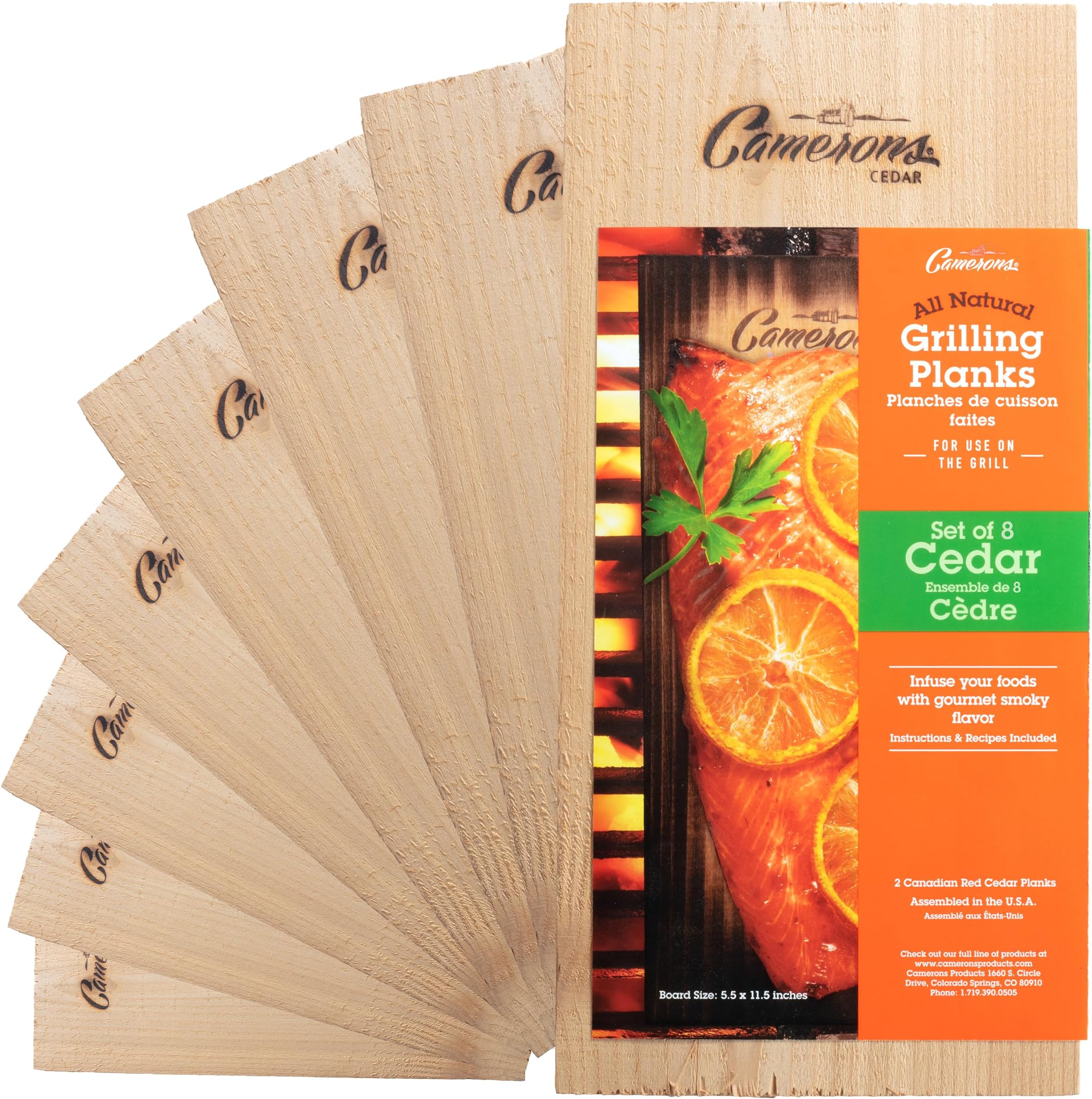 Camerons Cedar Grilling Planks - 8 Pack (5.5"x11.5") - Premium Natural Cedar Wood - Easily Infuse Smoky Flavor into BBQ Salmon, Fish, Meat, Veggies, and More - Sourced in the USA - Grilling Gift Idea
