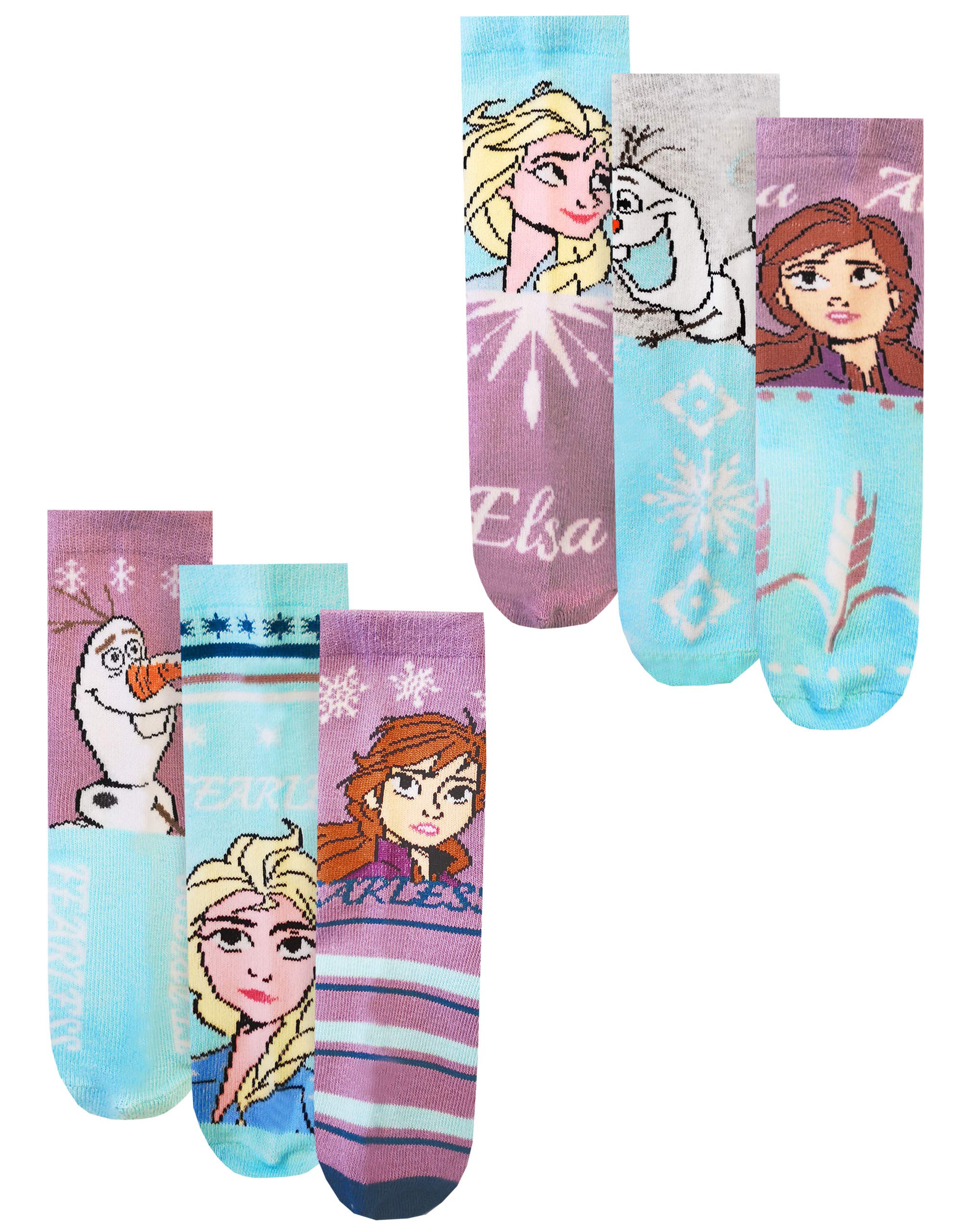 Vanilla Underground Girls Multicoloured Disney Frozen 2 Assorted 6 Pack Elsa, Anna & Olaf Official Character Socks
