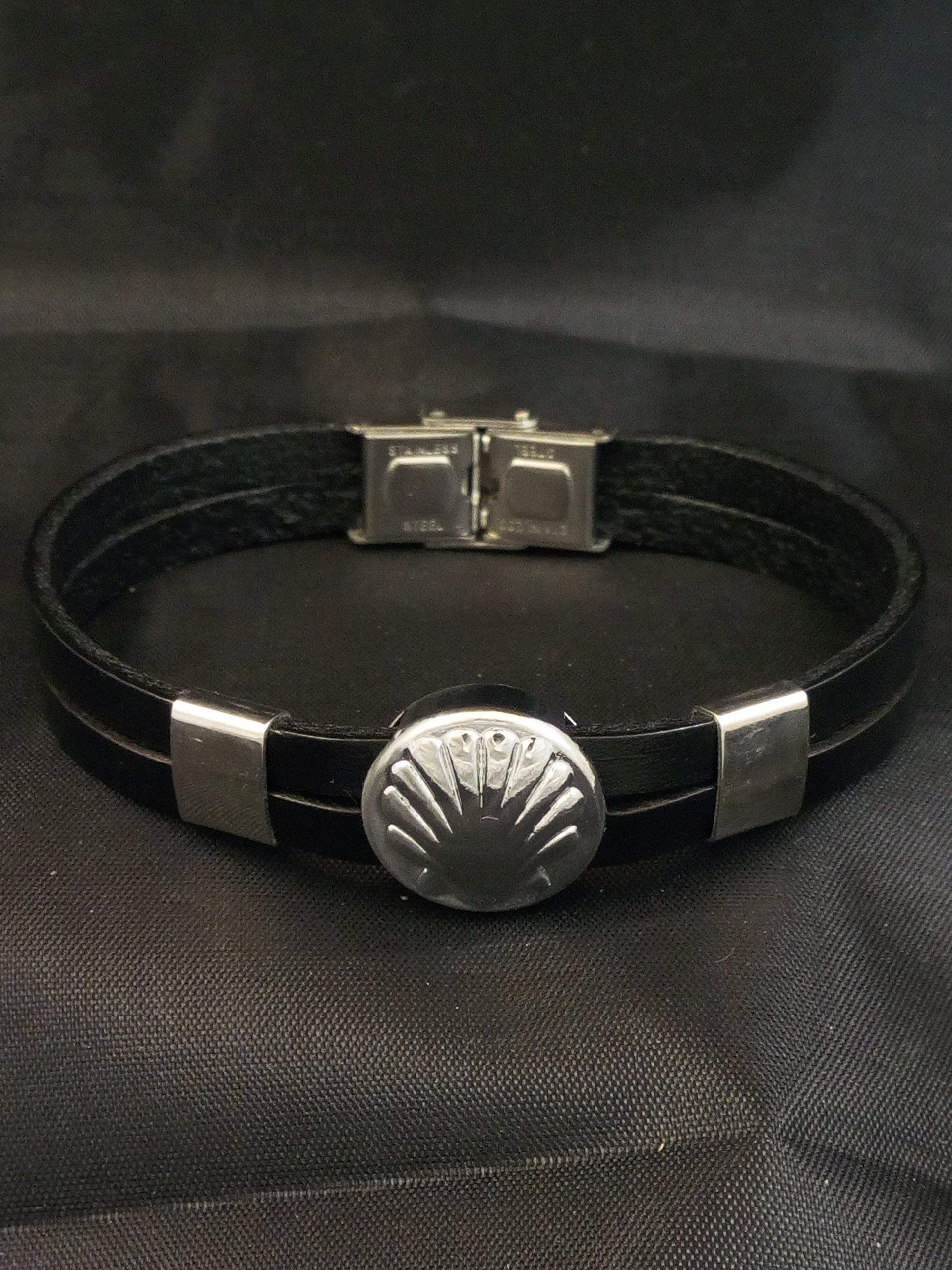 Pulsera de Cuero, Concha del Camino de Santiago, ajustable