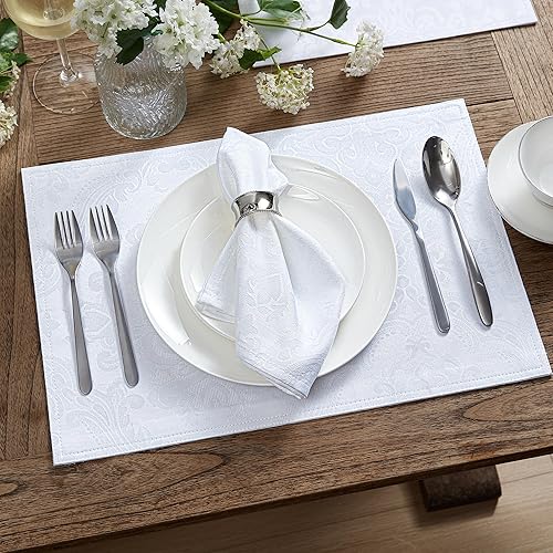 Miniatura 2 de Elrene Home Fashions Caiden Elegance - Manteles individuales de tela damasco impermeables, resistentes a las manchas y a las arrugas (juego de 4),