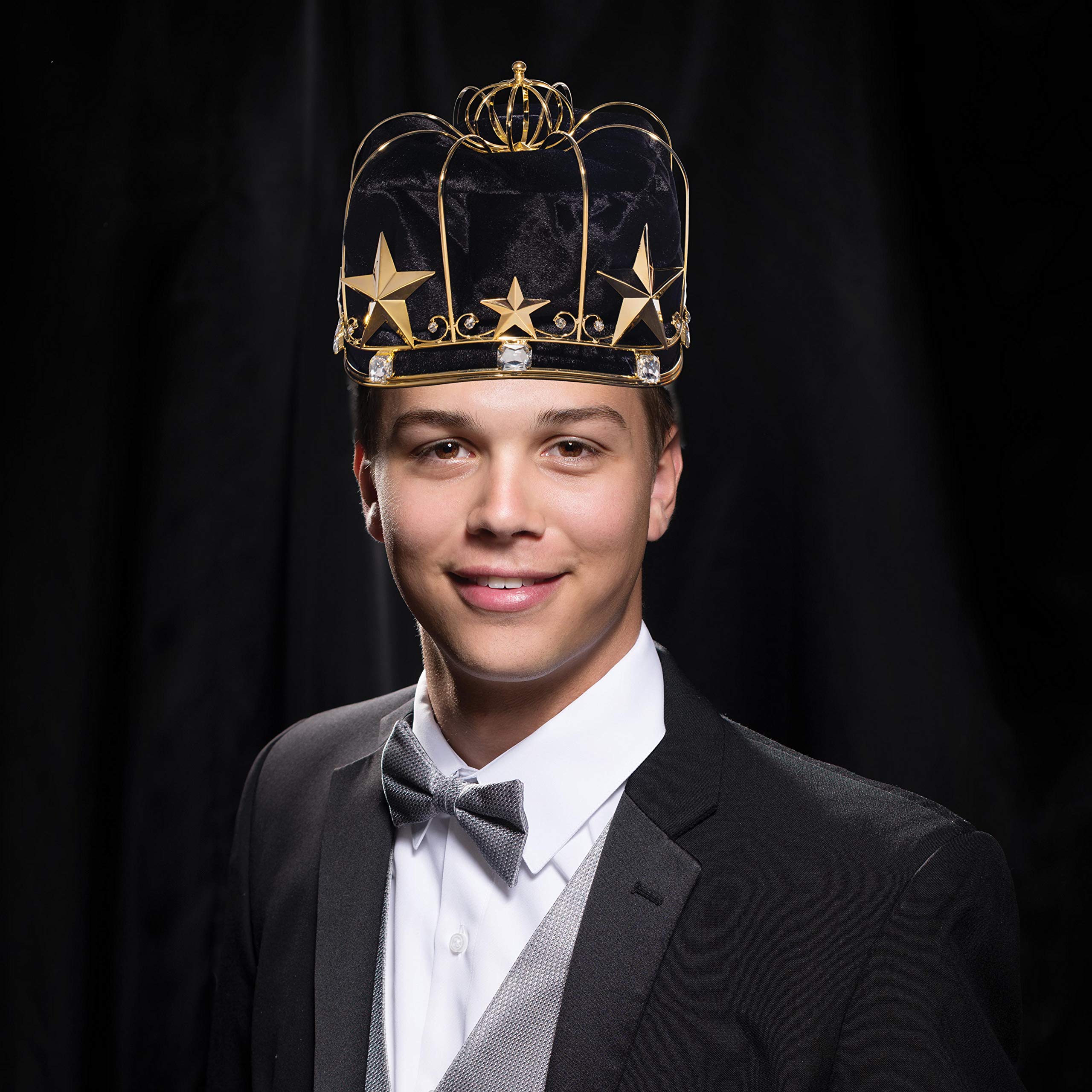 Anderson's Gold Metal Crown with Black Velvet and Clear Rhinestones for King Royalty, Crown For Prom, Homecoming, School Dance, Costume, Party, Pageant, Event, Halloween, Birthday, Mardi Gras