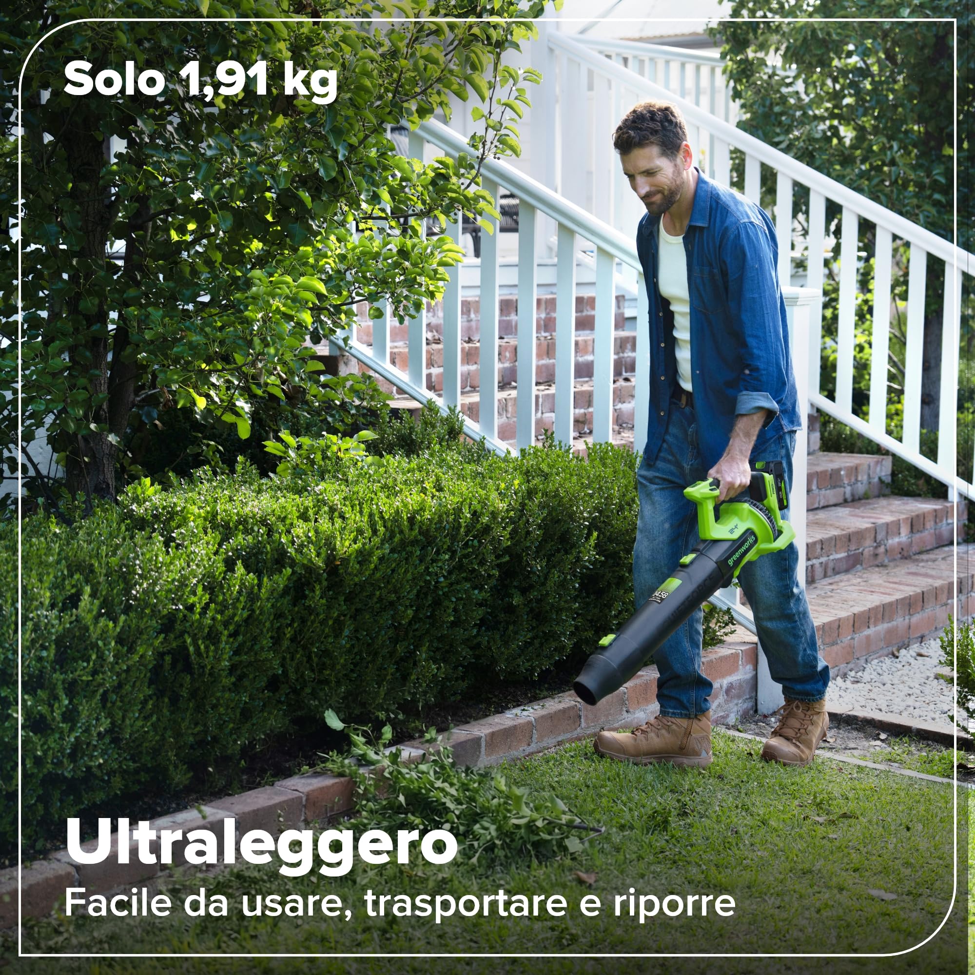 Greenworks Soffiatore a Batteria 24V Premium, Motore Brushless ad Alta Efficienza, 14,58 m³/min, 209 km/h, Tecnologia QUIETFORCE, Cruise Control – Solo Utensile BL24515A1