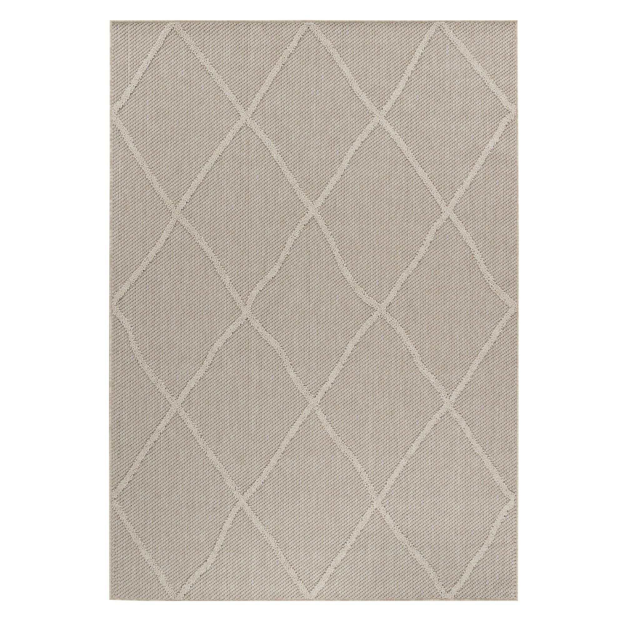 Tapis à Poils Courts Motif Géométrique Plat Pratique Lavable Beige 160x230 cm Couloir Entrée Antidérapant | Cortina