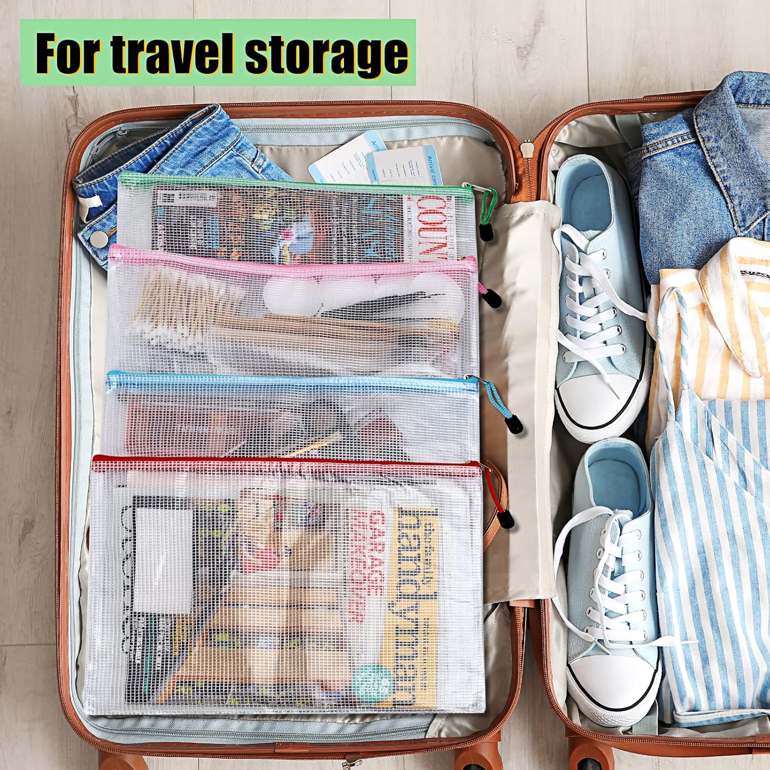 EOOUT 28pcs Mesh Zipper Pouch Zipper Bags 13.5 "x 9.5" 14 Colors Large Storage Bags for Organizing, A4 Size Puzzle Bag Zipper File Bags for School Board Games and Office Supplies : Office Products