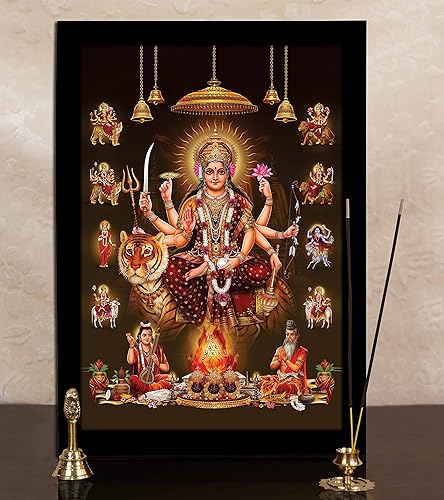 Miniatura 6 de Marco de fotos de Dios Durga en 9 formas, póster con marco de diosa hindú propicio para decoración de pared, hogar, oficina, templo, 8 x 10 pulgadas