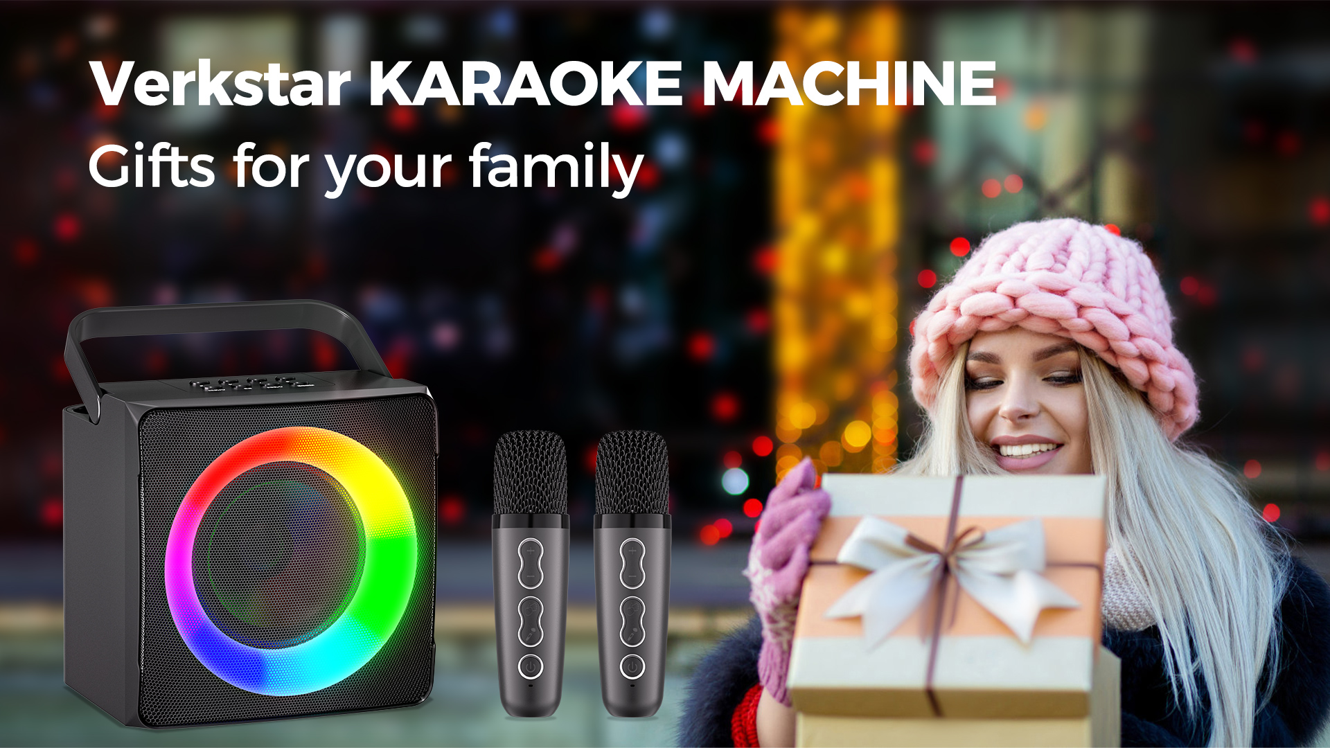 Verkstar Kids Karaoke Machine - Portable Bluetooth Speaker With 2 Wireless Mics & Color Lights - Mini Singing Machine For Parties