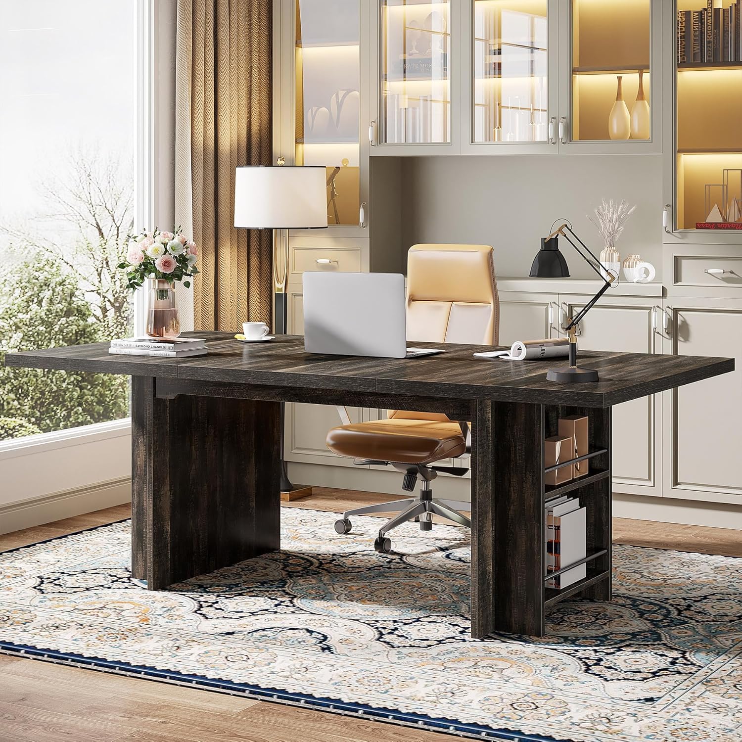 Tribesigns 62.99-Inch Computer Desk, Modern Executive Office Desk, Large Long Writing Table with Storage Shelves for Office, Study Room (Black)