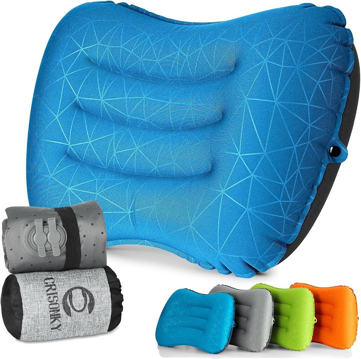 Camping Pillow,Ultralight Inflatable Travel Pillow for Backpacking | Dual Air Valve, Ergonomic Neck & Lumbar Support, Portable & Packable for Outdoor Backpacking, Airplane