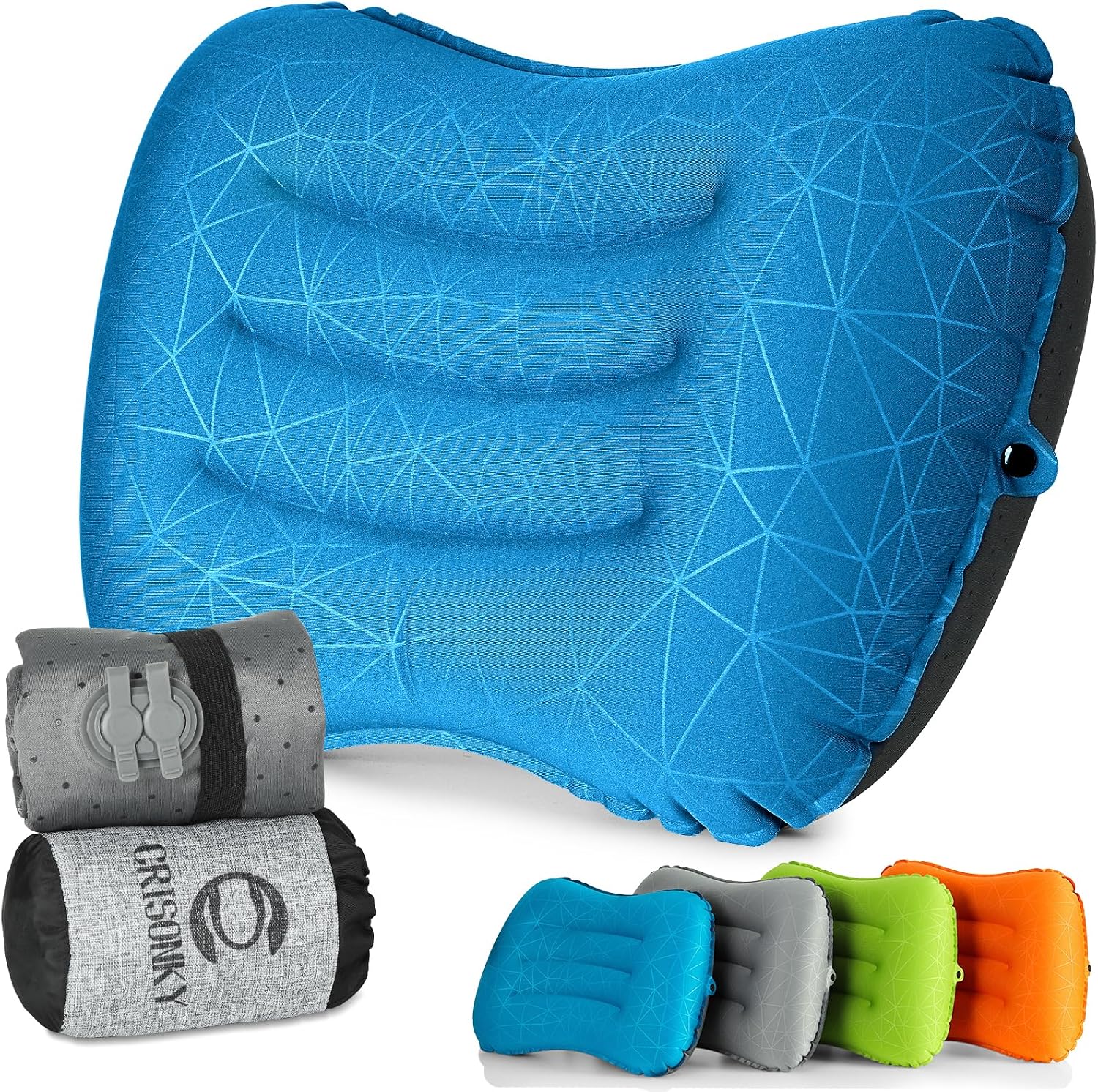 Crisonky Camping Pillow - Inflatable Pillow - Travel Pillows for Backpacking & Airplane, Lumbar Support 2.0 Blow Up Pillows, Ultralight Compressible, Comfortable, Ergonomic Pillows (Black)