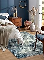 Vista 9 de Lahome - Alfombra abstracta de 3 x 5 pies, alfombra lavable azul gris para entrada sin deslizamiento, alfombra moderna de pelo bajo y suave