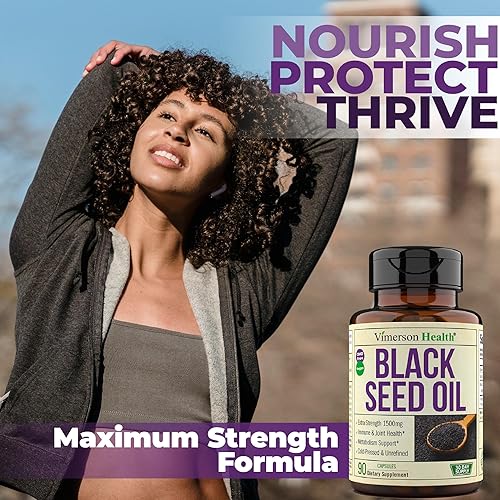 Miniatura 9 de Cápsulas de aceite de semilla negra  Aceite de semilla negra prensado en frío. Proporciona vitamina E y Omega 3 6 9. Alta potencia (1500 mg) para