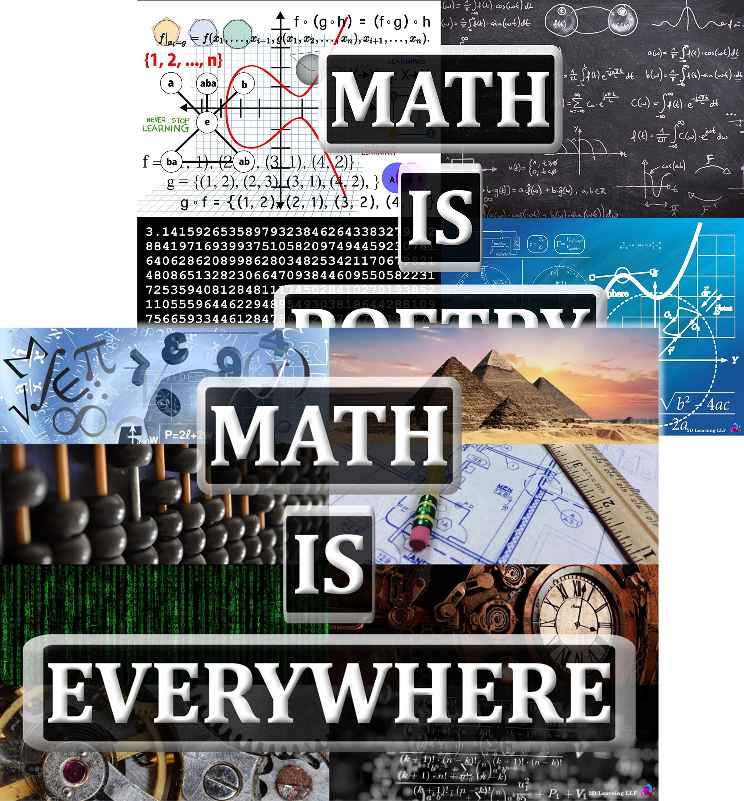 ‘Math Is Everywhere’ and ‘Math Is Poetry’ Posters - Laminated 14x19.5 - Educational Charts, Mathematics Classroom Posters and Decorations, Back to School Supplies, Learning Posters for Math and Science Classes, STEM and STEAM Posters
