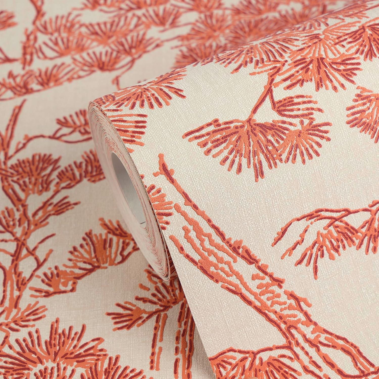 Livingwalls A.S. Création Vibes & Styles Lin Zen Branches 790014 Non-Woven Wallpaper Asian Pine Drawing Rust Red on Beige Non-Woven Surface Floral Wallpaper Trees 10.05 m x 0.53 m Beige/Red