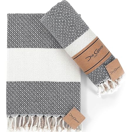 Die Caprie Turkish Hand Towels Set of 2 | 100% Cotton, 16 x 40 Inches | Decorative Bathroom Towel for Hand, Face, Gym, Yoga, Dishcloth, Kitchen and Bath(2 Hand Towels, Black)