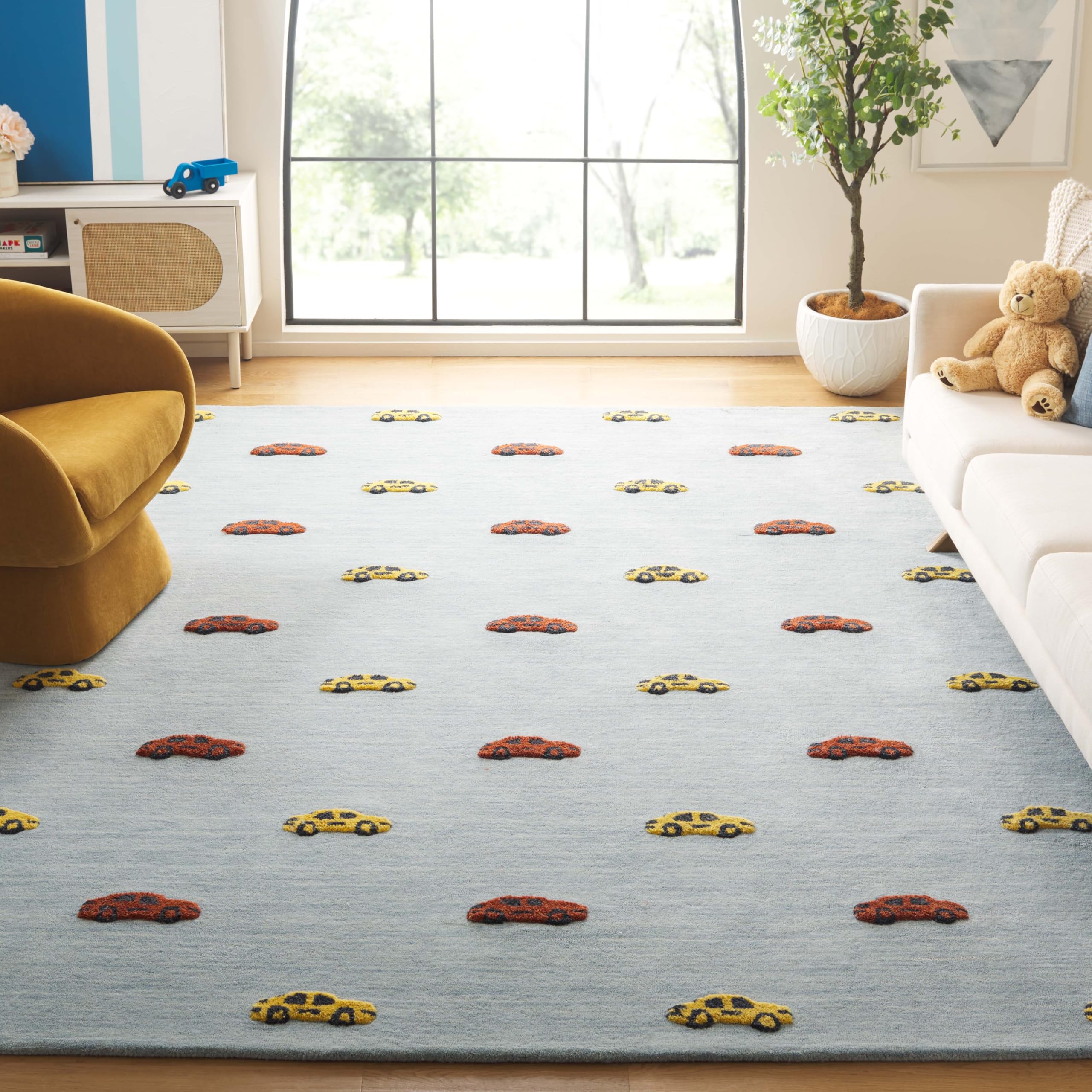 SAFAVIEH Area Rug 8x10 - Kids Collection - Large - Light Blue & Yellow, Handmade Wool, Ideal for Bedroom, Playroom, Nursery, Boys & Girls Room (