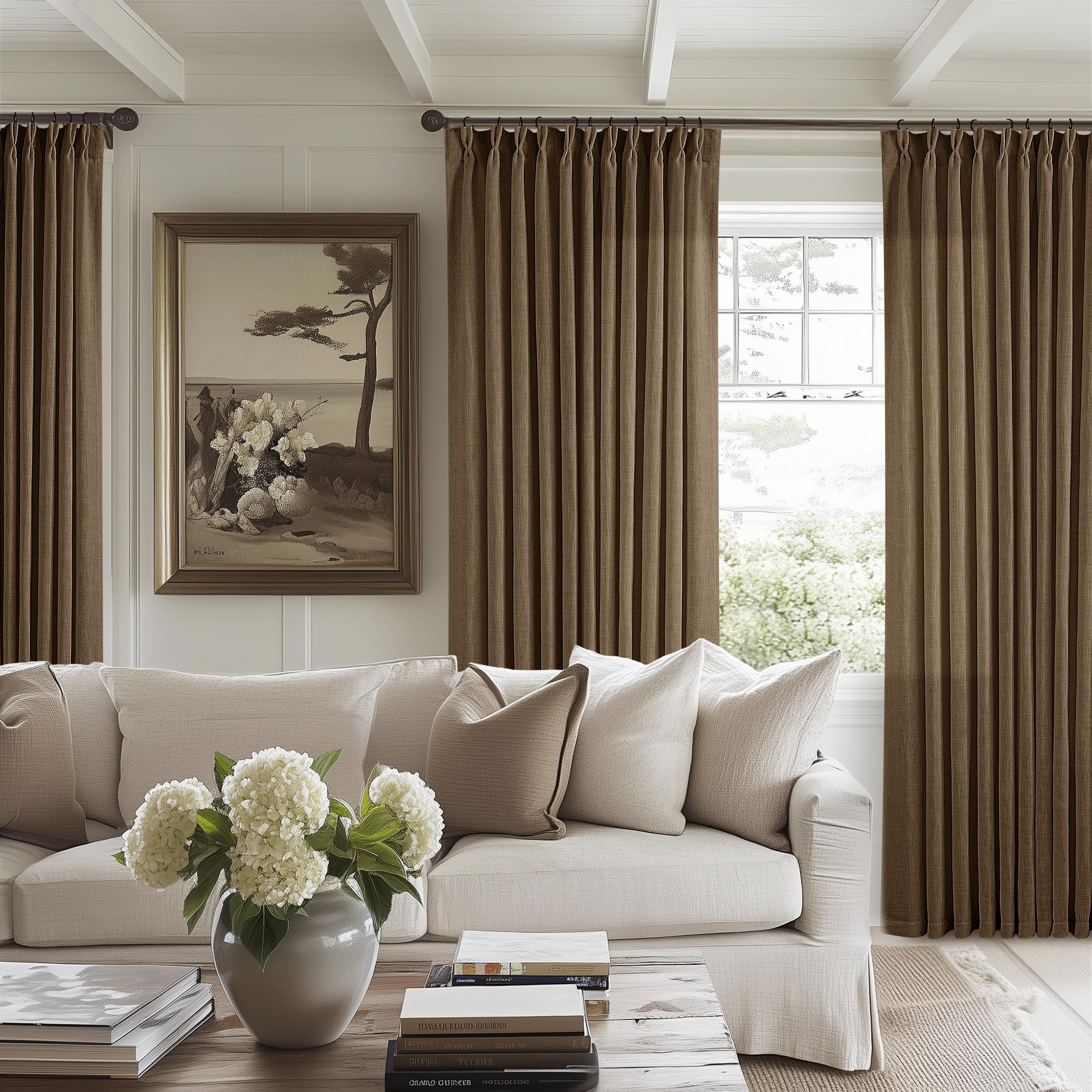 TWODRAPES Extra Wide 84 Inch Long Pleated Curtains 70 Inch Wide Dutch Cocoa