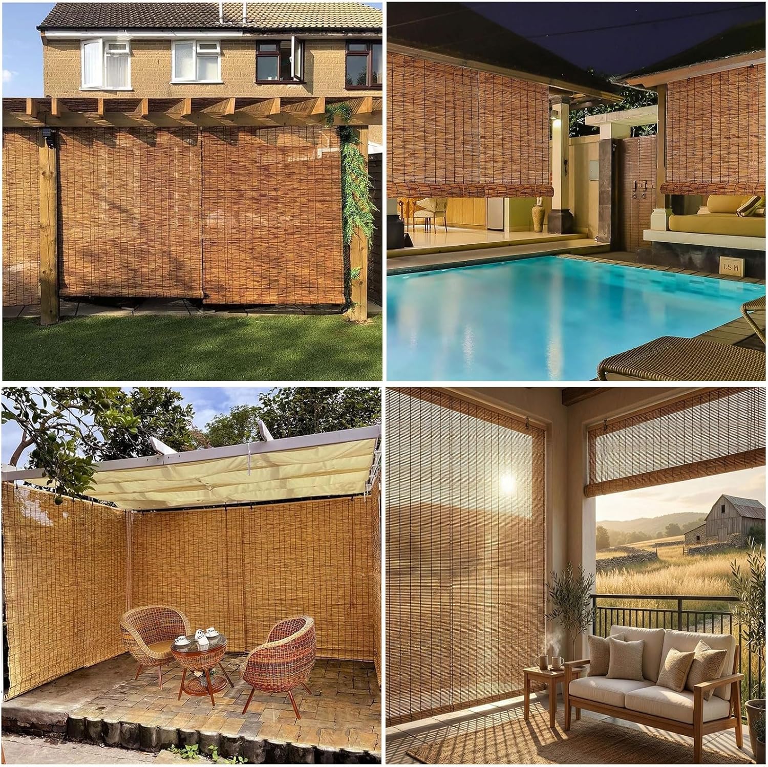 Roller Shades for Outdoor Patio Roll Up Blinds for Porch Custom Bamboo Shades for Indoor Windows Cordless Easy to Install for Decks,Porches,Backyards(40x75in(WxH))