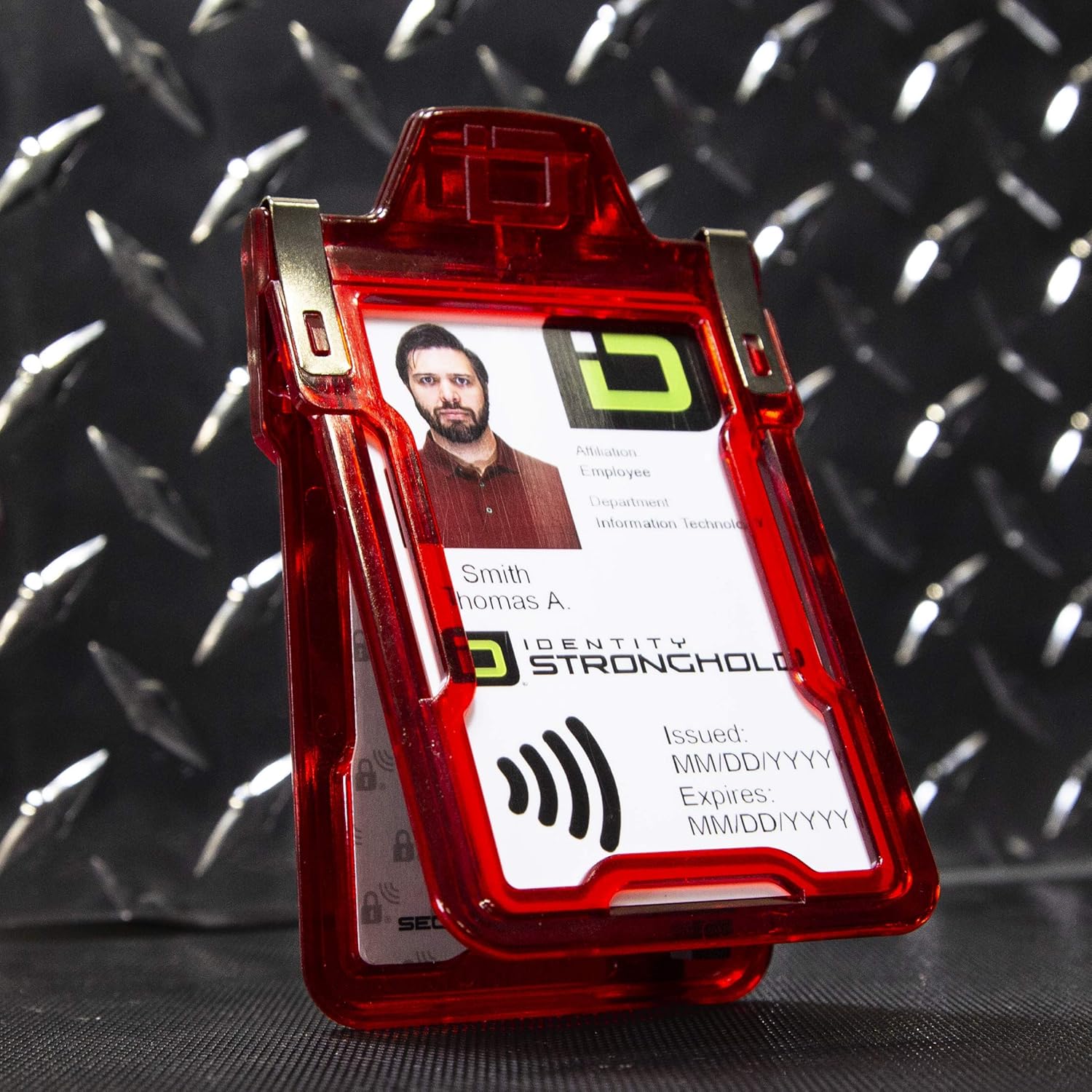 RFID Blocking Plastic Card Holder Lanyard Badge Holder Classic by ID Stronghold - FIPS Approved Badge Holder - 100% USA Made (Red) - Image 5