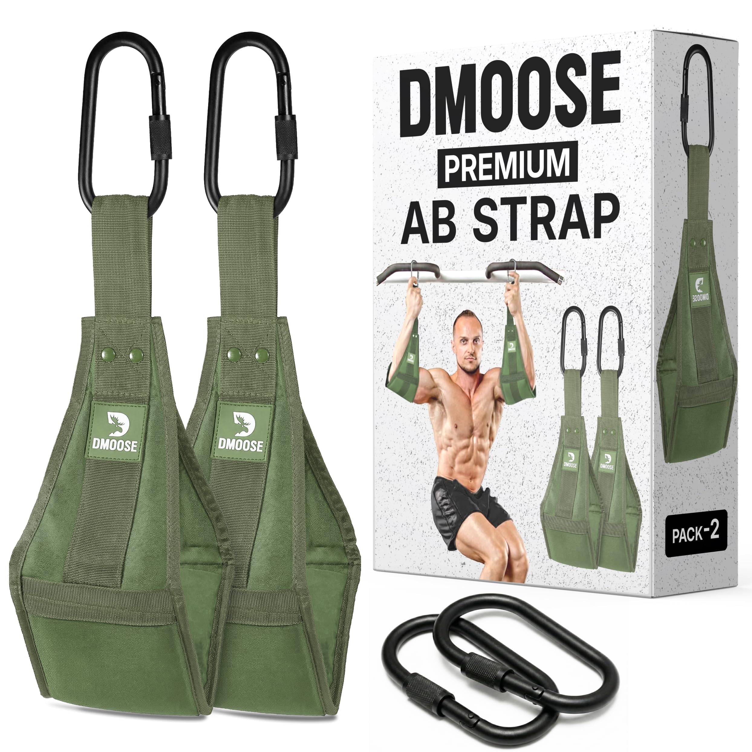DMoose Fitness Premium Ab Straps for Abdominal Muscle Building, Arm Support for Ab Workout, Hanging Ab Straps for Pull Up Bar Attachment, Ab Exercise Gym pullup Equipment for Men (Military Green)