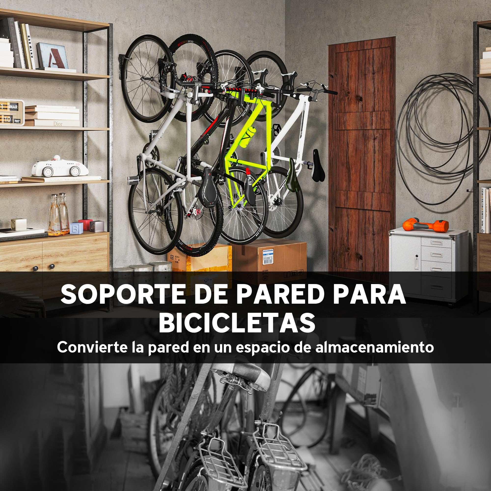 SPORTNOW Soportes de Pared para Bicicletas de 4 Piezas, Gancho para Colgar Bicicleta Plegable hasta 30 kg, Portabicicletas de Almacenamiento Vertical con Tornillos, para Casa, Garaje y Sótano, Negro
