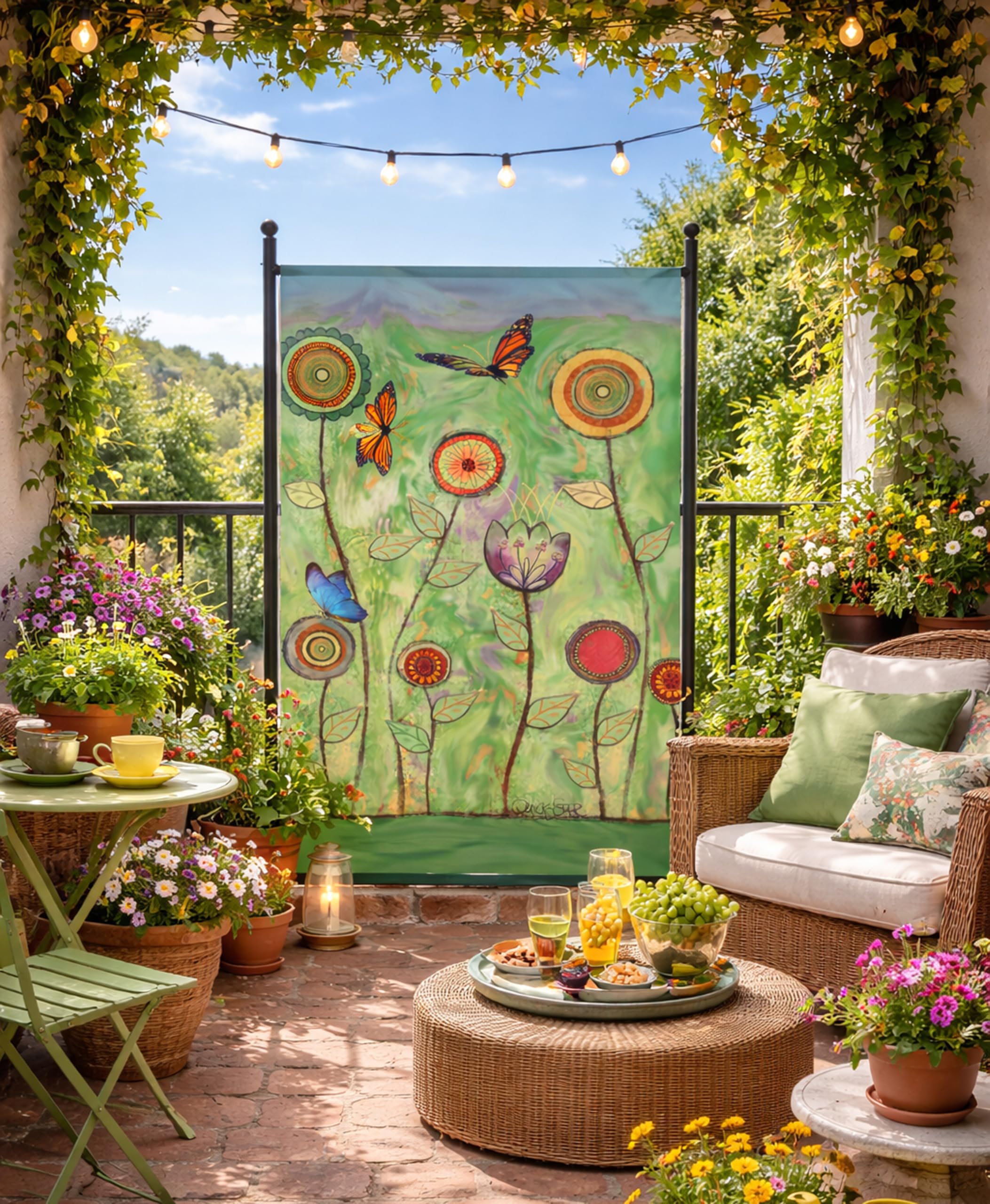 QUICK STAR Parawan do użytku na zewnątrz, odporny na warunki atmosferyczne, 180 x 78 cm, zielone kwiaty, ścianka działowa, ścianka działowa, ścianka działowa, do ogrodu i na balkon, nieprzejrzysty