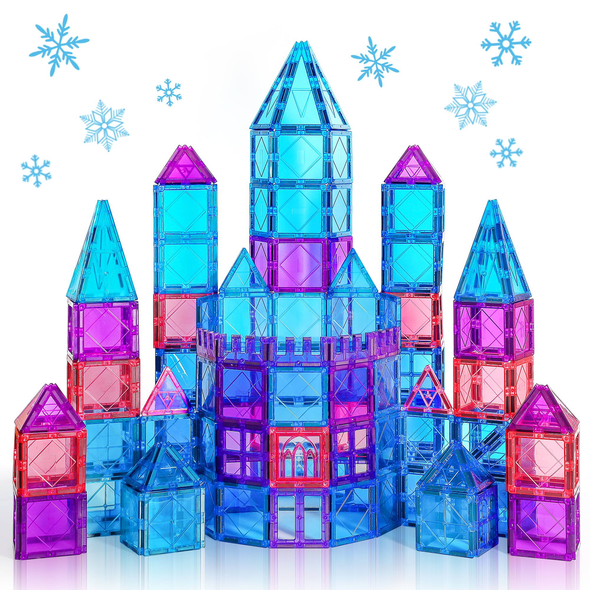 Magnetic Tiles Building Blocks for 3 4 5 6 7 8+ Years Old Boys Girls Colorful Magnet Stacking Toys Birthday Gift for Toddlers STEM Preschool Educational Construction Tiles Set for Kids (Blue)