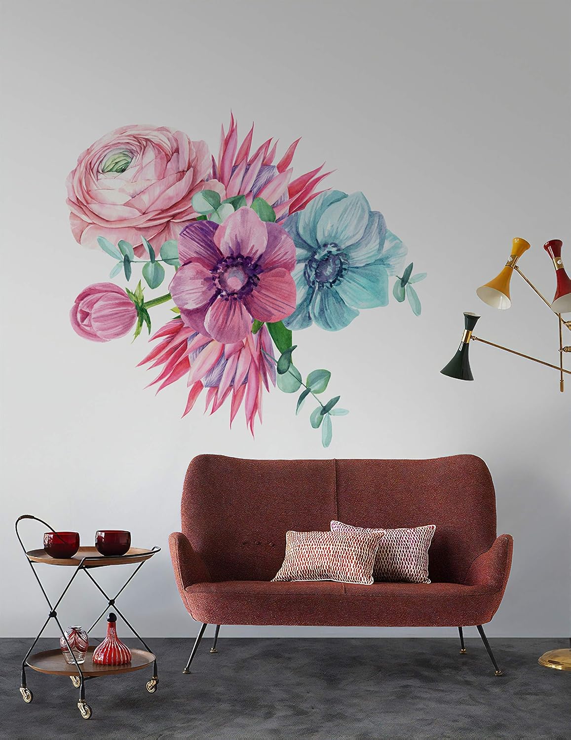 Murwall Watercolor Protea Floral Wall Decal Ranunculus Florals Wall Stickers Tulip Violet Bouqets Removable Peel n Stick for Livingroom Bathroom Bedroom Nursery Room Decor