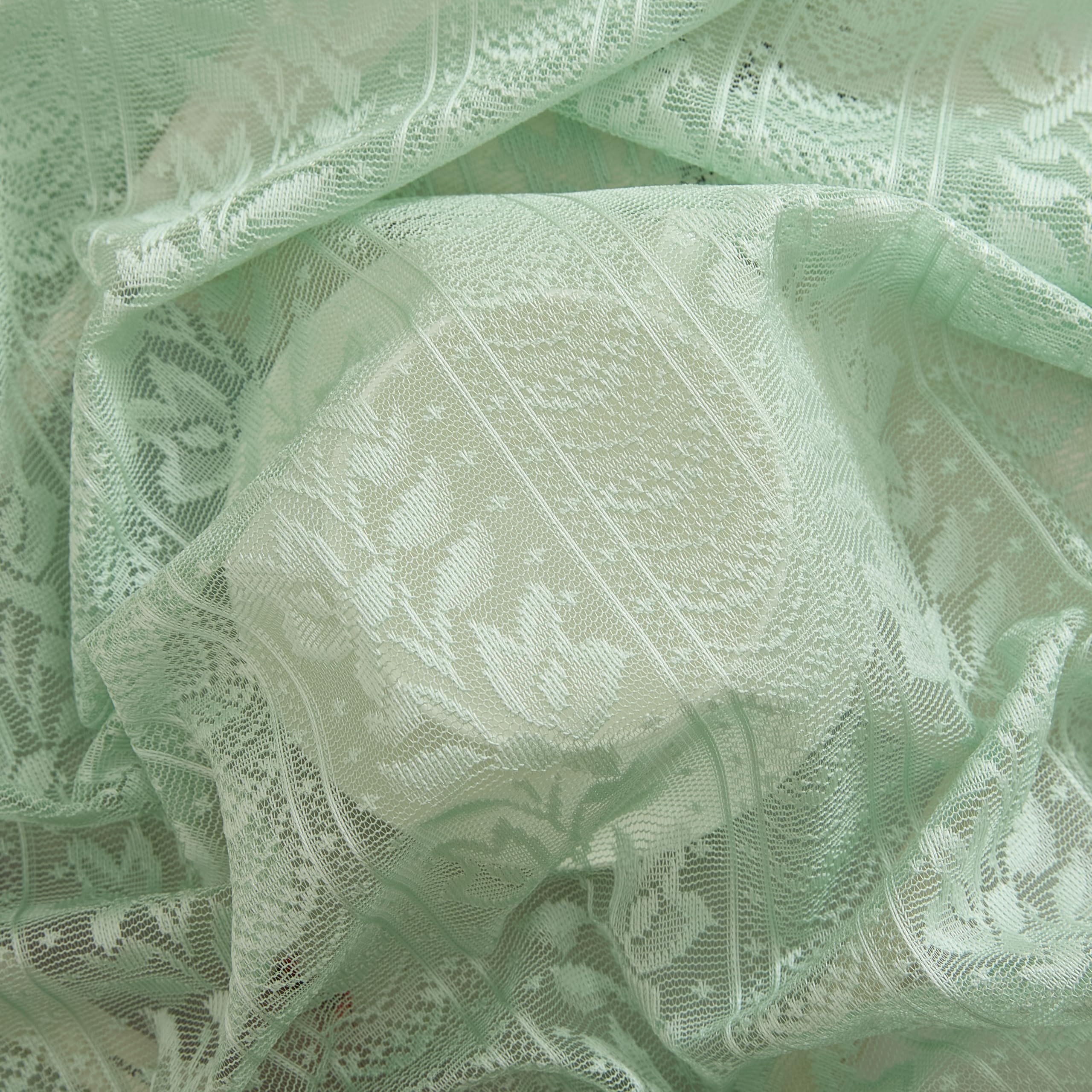 HLC.ME Sophia Spitzen-Vorhänge Mit Volant & Blumenmuster – Halbtransparent, 137 X 45 Cm, Für Badezimmer & Kleine Fenster