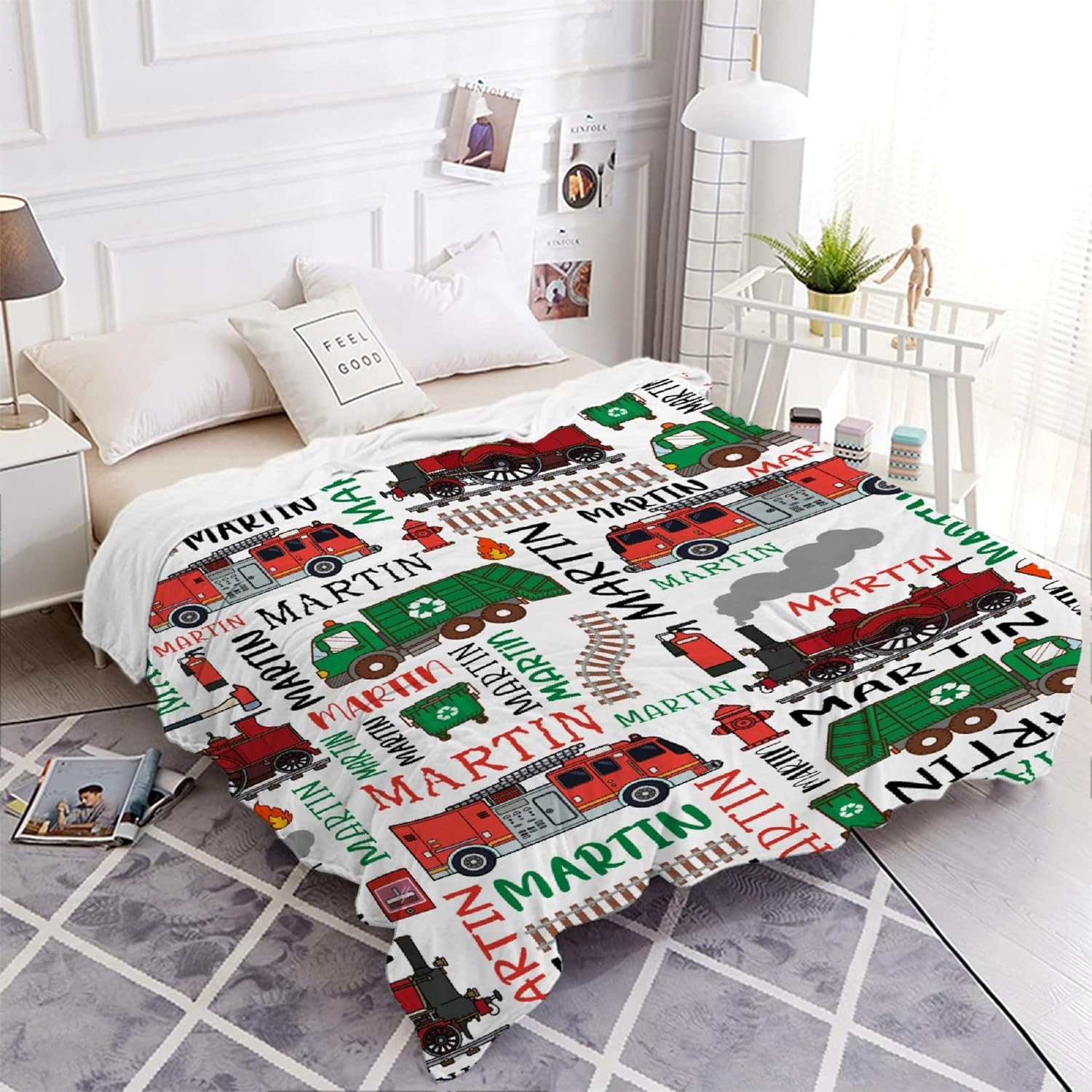 Personalized Train Blanket Gifts, Funny 3D Print Custom Train Throw Blanket for Boys Girls, Super Soft Lightweight Flannel Blanket for Bed Couch 40"x50" for Kids/Children