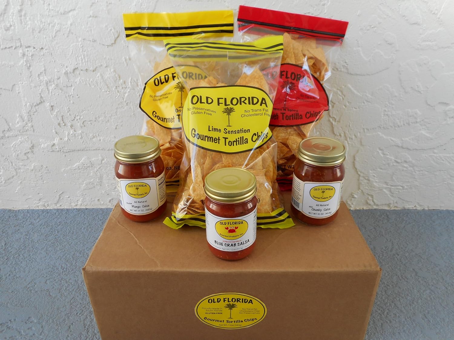 Old Florida Gourmet Products, Inc. Assorted Gift Box Variety Pack Tortilla Chips and Premium Jarred Salsa