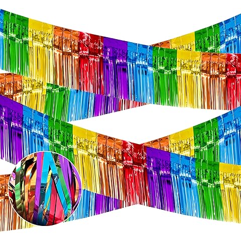 4 Packs Total 39 Ft Rainbow Parade Floats for Trailer Car, Colorful Foil Fringe Gar...