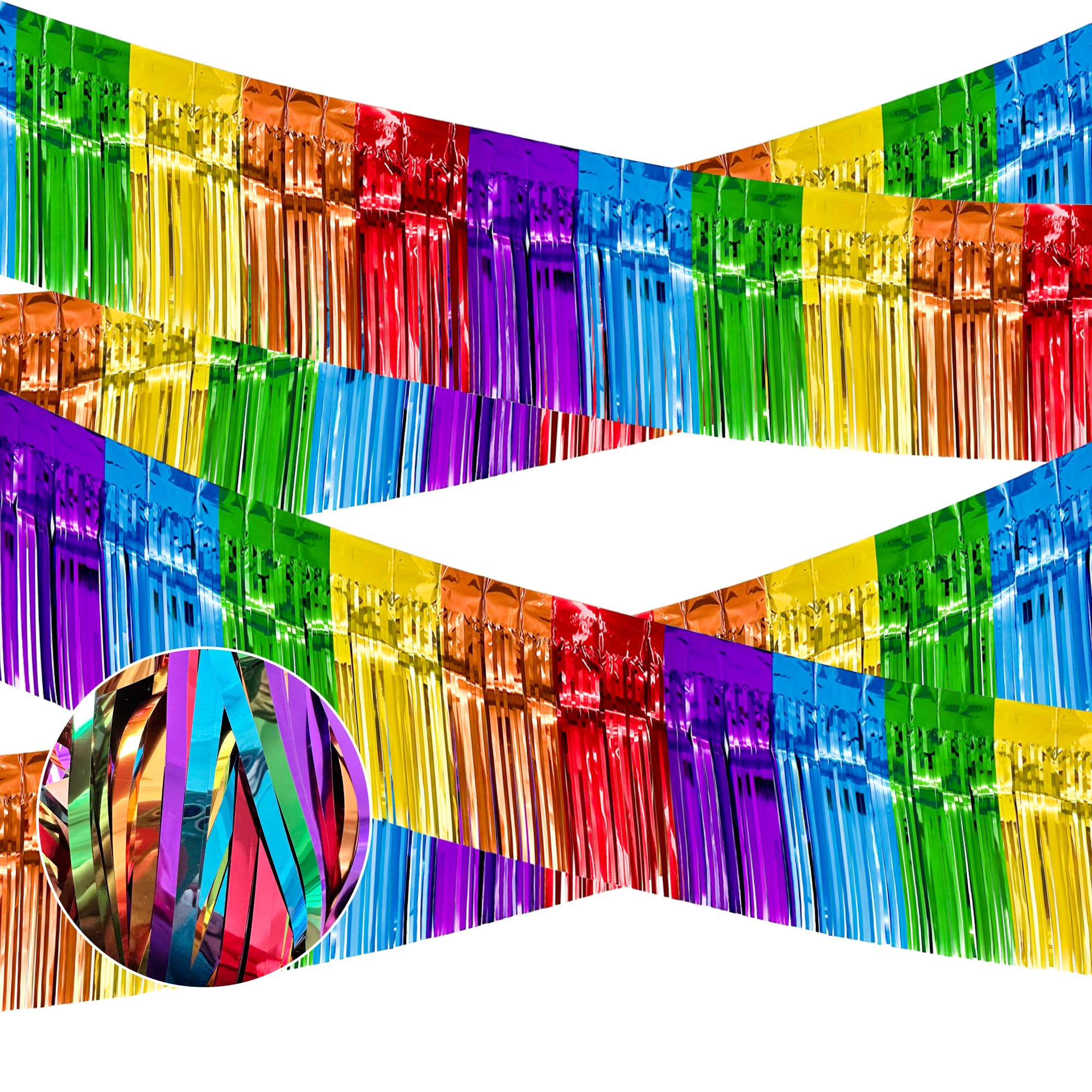 4 Packs Total 39 Ft Rainbow Parade Floats for Trailer Car, Colorful Foil Fringe Garland Tinsel Streamers Hanging Banner Table Skirts for Graduation Homecoming Holiday Birthday Pride Party Decor